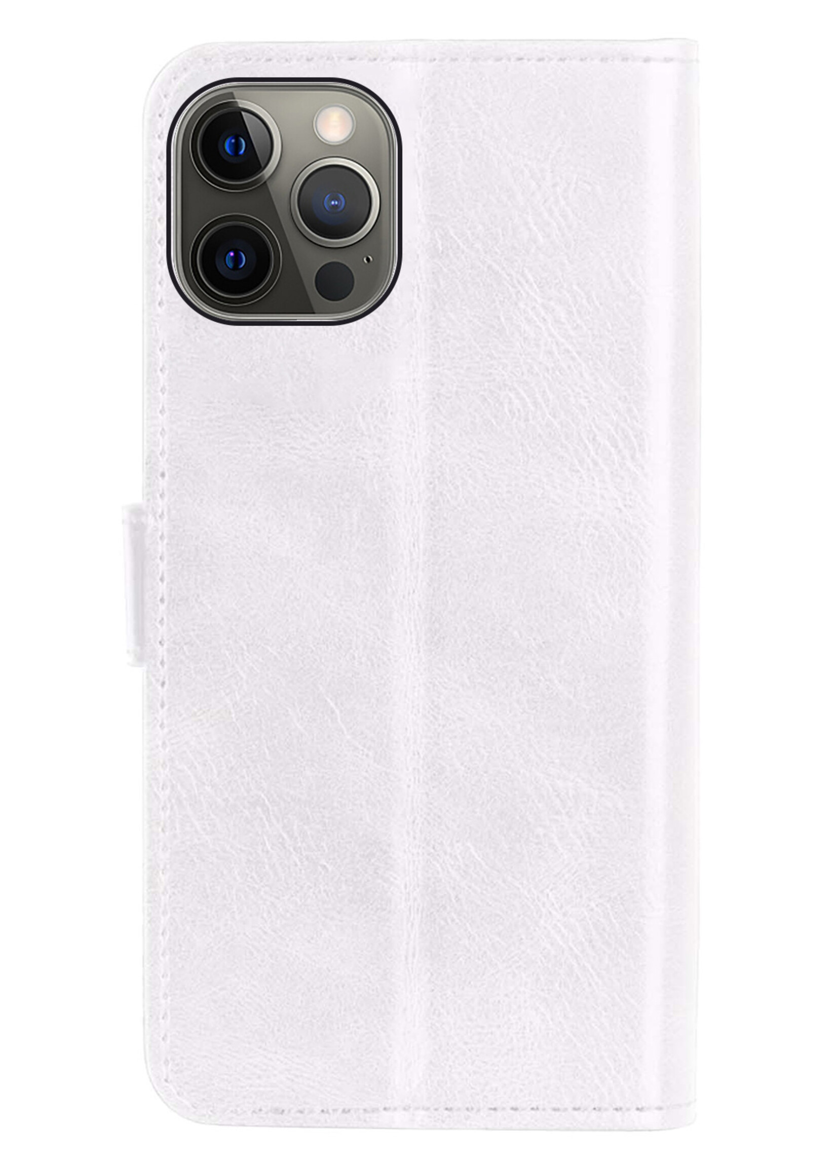 BTH Hoesje Geschikt voor iPhone 14 Pro Max Hoesje Book Case Hoes Portemonnee Cover Walletcase Met 2x Screenprotector - Hoes Geschikt voor iPhone 14 Pro Max Hoes Bookcase Hoesje - Wit