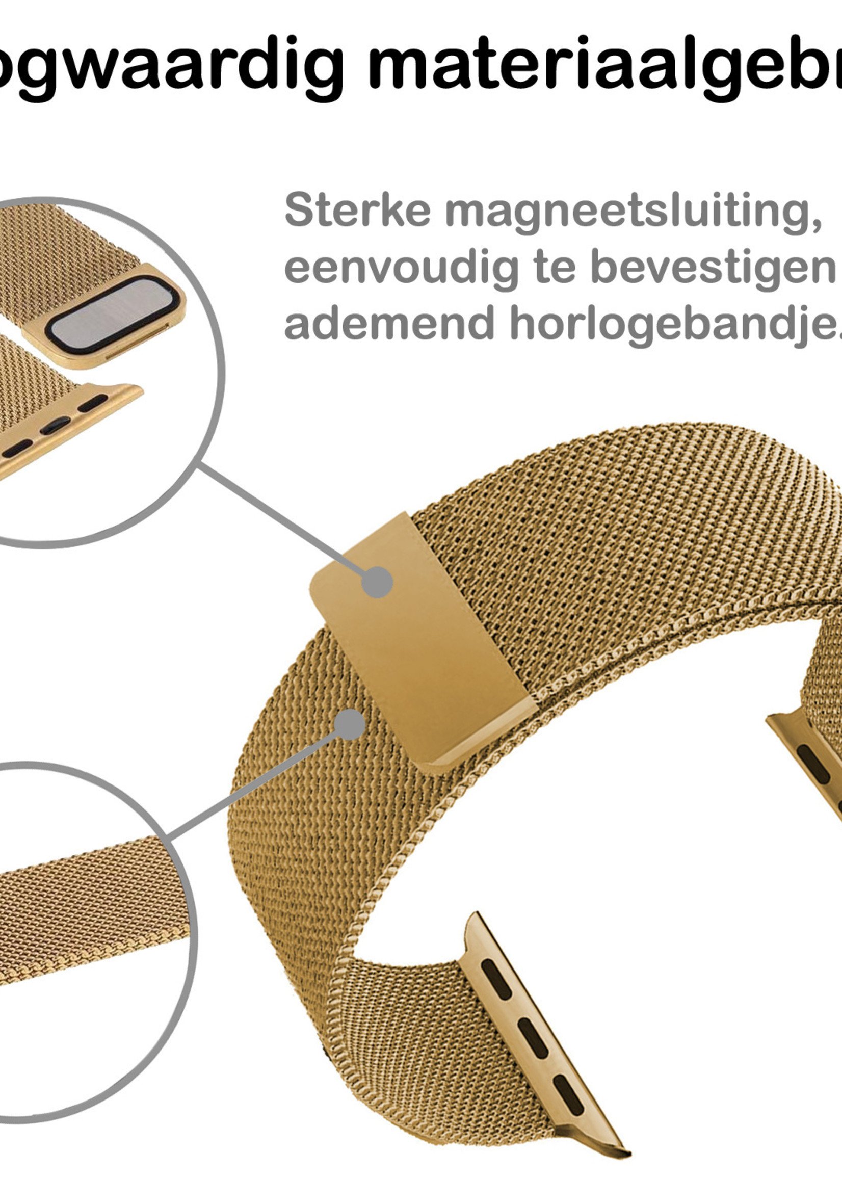 BTH Geschikt Voor Apple Watch SE Bandje Goud Horloge Bandje Milanees Met Magneetsluiting (44 mm)