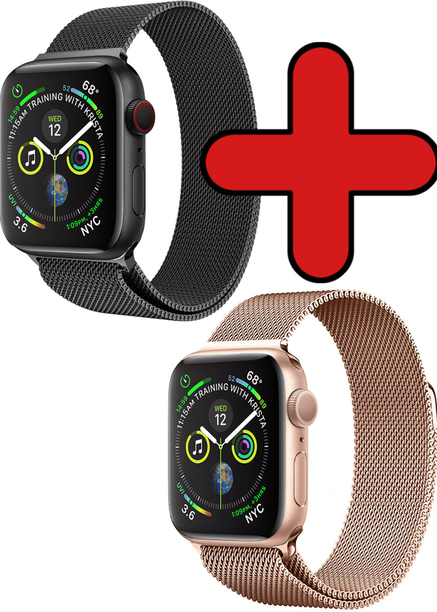 BTH Milanese Horlogeband Geschikt voor Apple Watch 8 45 mm Bandje Milanees - Polsbandje Met Magneetsluiting Geschikt voor Apple Watch 8 45 mm Bandje Milanees - Zwart & Rose Goud