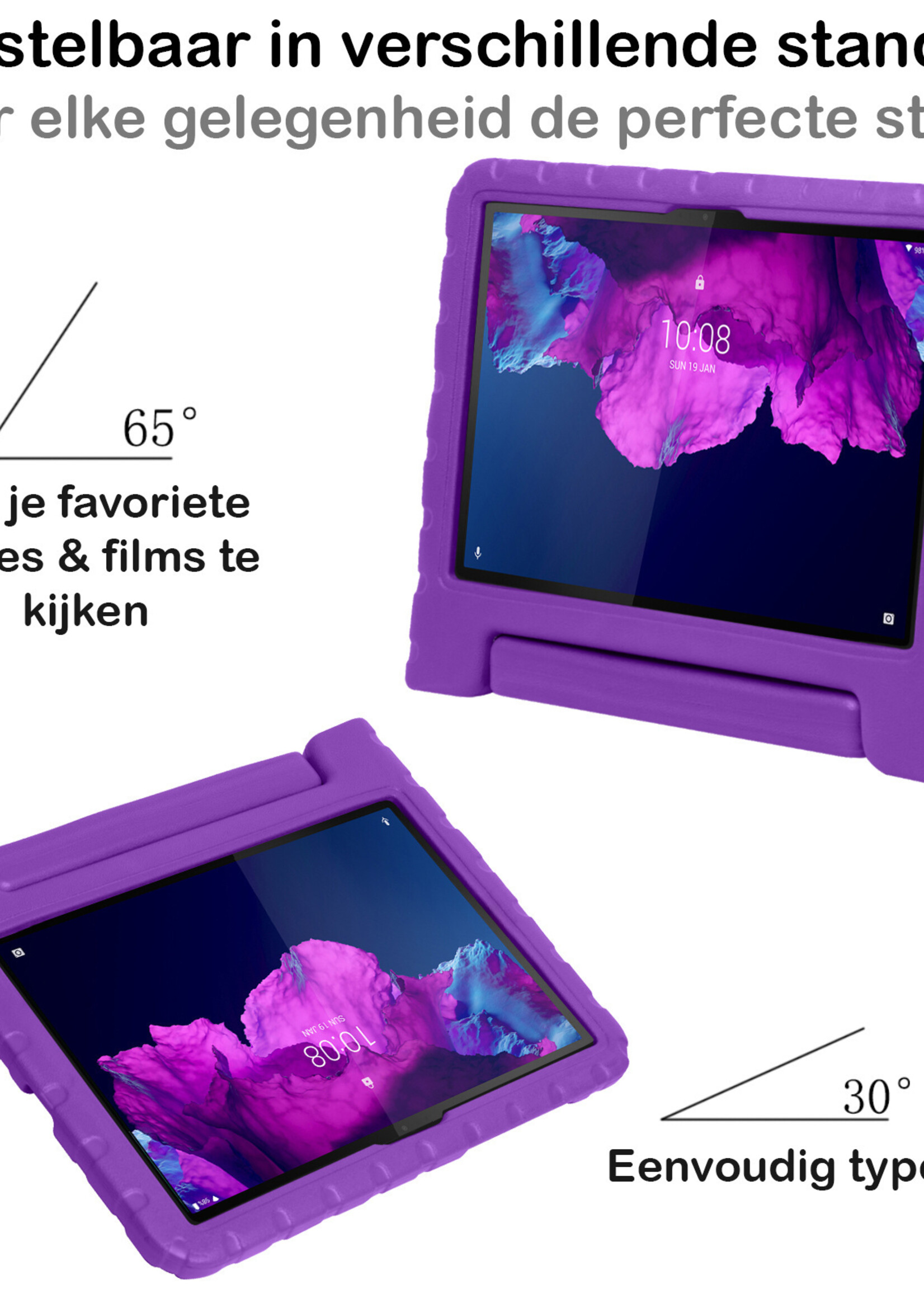 BTH Kinderhoes Geschikt voor Lenovo Tab P11 Plus Hoes Kinder Hoesje Kids Case Cover Kidsproof Met Screenprotector - Hoesje Geschikt voor Lenovo Tab P11 Plus Hoesje Kinder Hoes - Paars