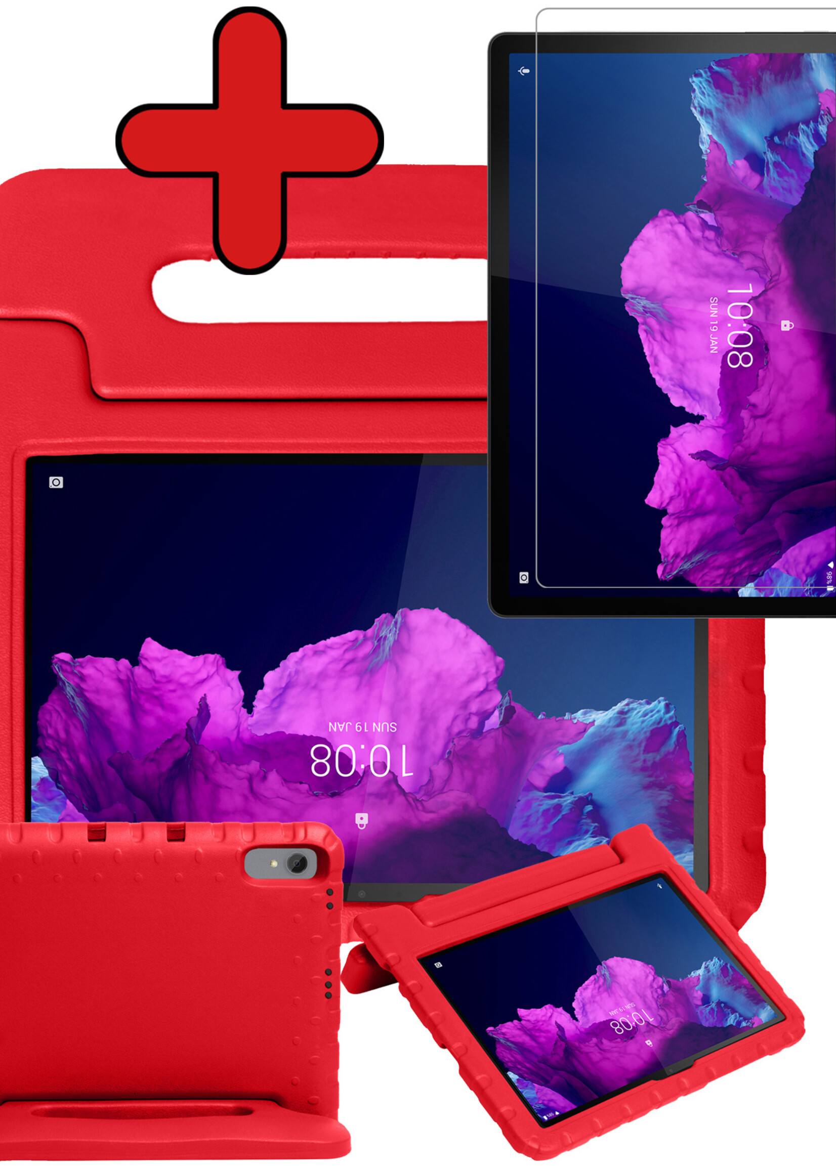 BTH Kinderhoes Geschikt voor Lenovo Tab P11 Plus Hoes Kinder Hoesje Kids Case Cover Kidsproof Met Screenprotector - Hoesje Geschikt voor Lenovo Tab P11 Plus Hoesje Kinder Hoes - Rood