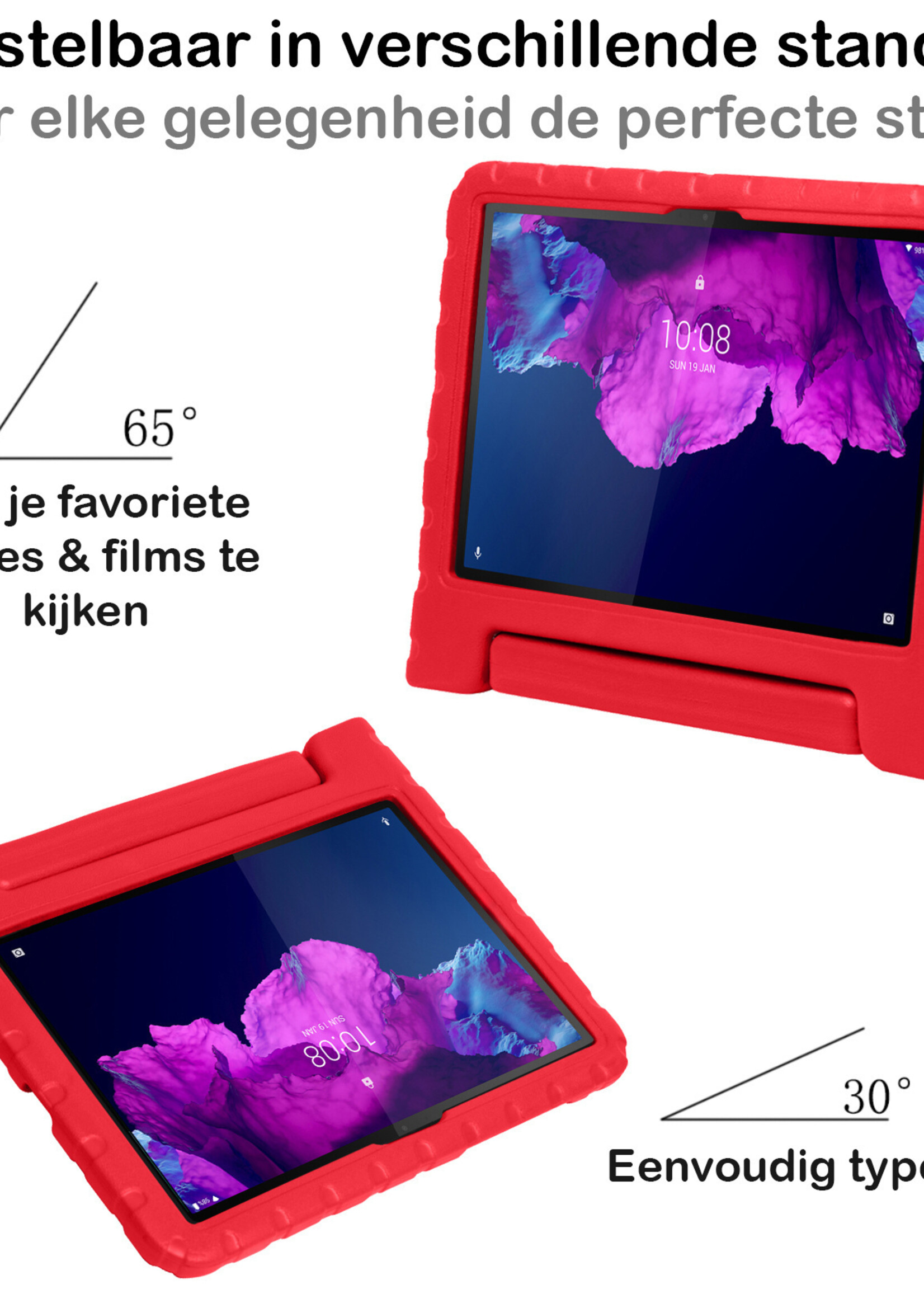 BTH Kinderhoes Geschikt voor Lenovo Tab P11 Plus Hoes Kinder Hoesje Kids Case Cover Kidsproof Met Screenprotector - Hoesje Geschikt voor Lenovo Tab P11 Plus Hoesje Kinder Hoes - Rood