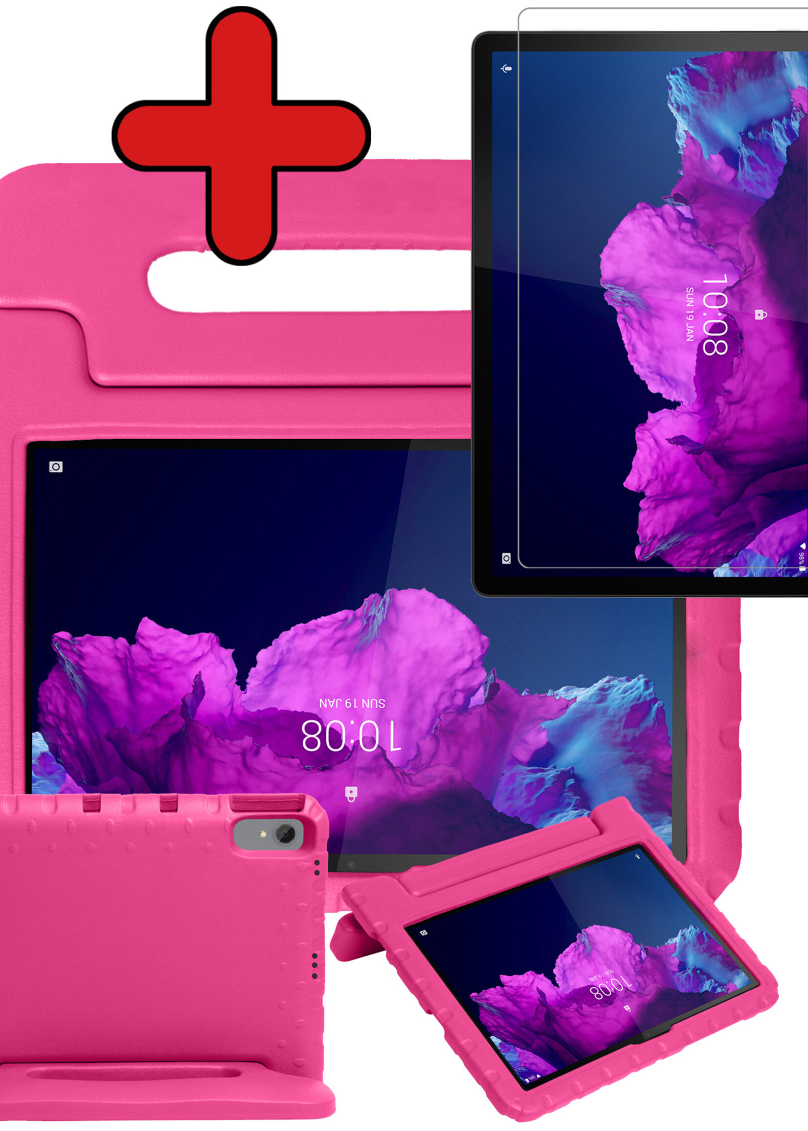 BTH Kinderhoes Geschikt voor Lenovo Tab P11 Plus Hoes Kinder Hoesje Kids Case Cover Kidsproof Met Screenprotector - Hoesje Geschikt voor Lenovo Tab P11 Plus Hoesje Kinder Hoes - Roze