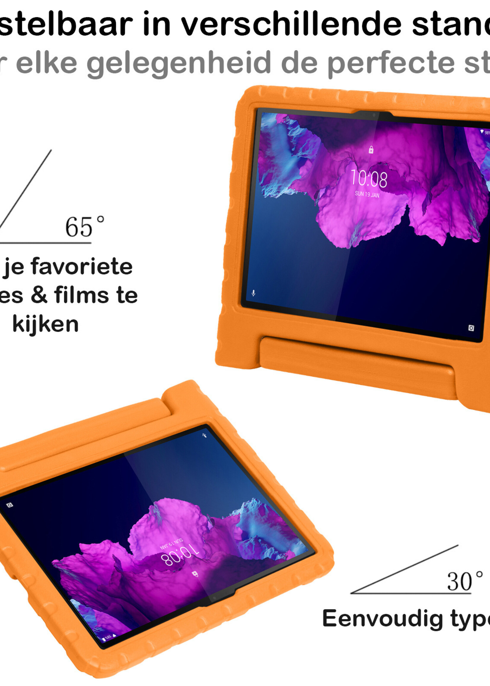 BTH Kinderhoes Geschikt voor Lenovo Tab P11 Plus Hoes Kinder Hoesje Kids Case Cover Kidsproof Met 2x Screenprotector - Hoesje Geschikt voor Lenovo Tab P11 Plus Hoesje Kinder Hoes - Oranje