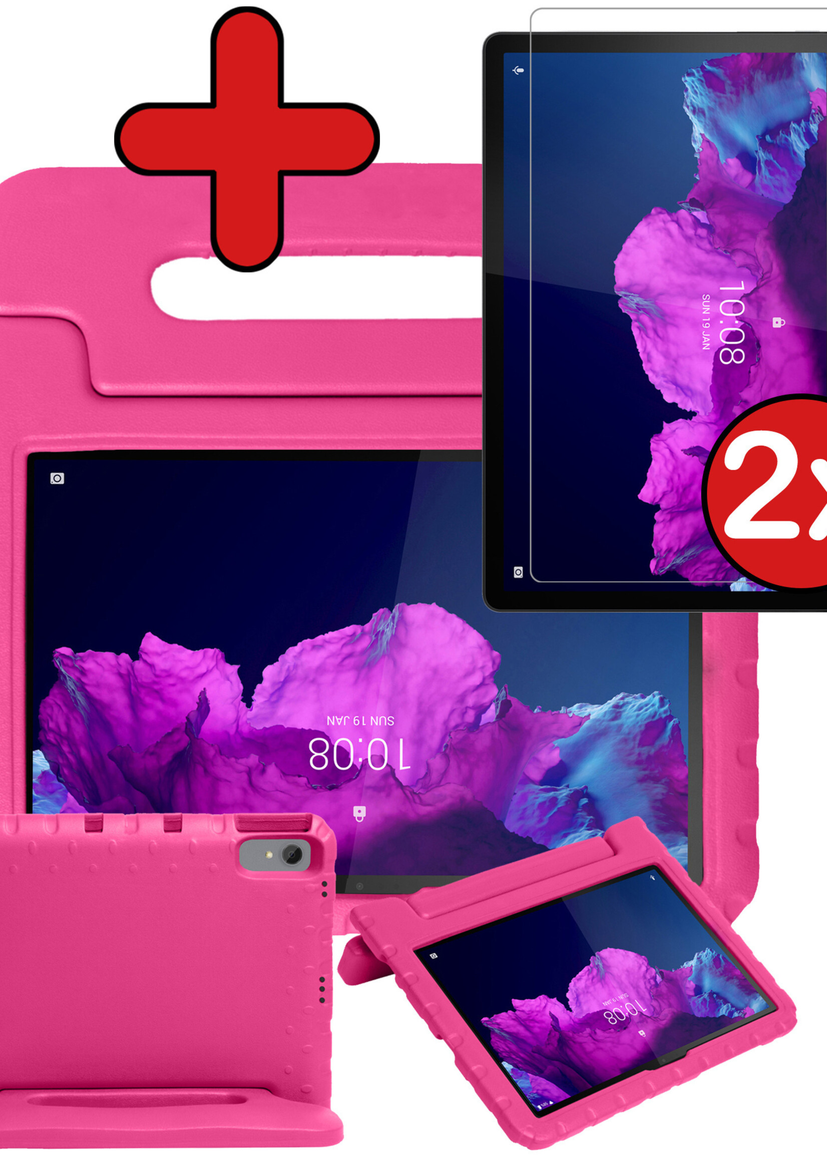 BTH Kinderhoes Geschikt voor Lenovo Tab P11 Plus Hoes Kinder Hoesje Kids Case Cover Kidsproof Met 2x Screenprotector - Hoesje Geschikt voor Lenovo Tab P11 Plus Hoesje Kinder Hoes - Roze
