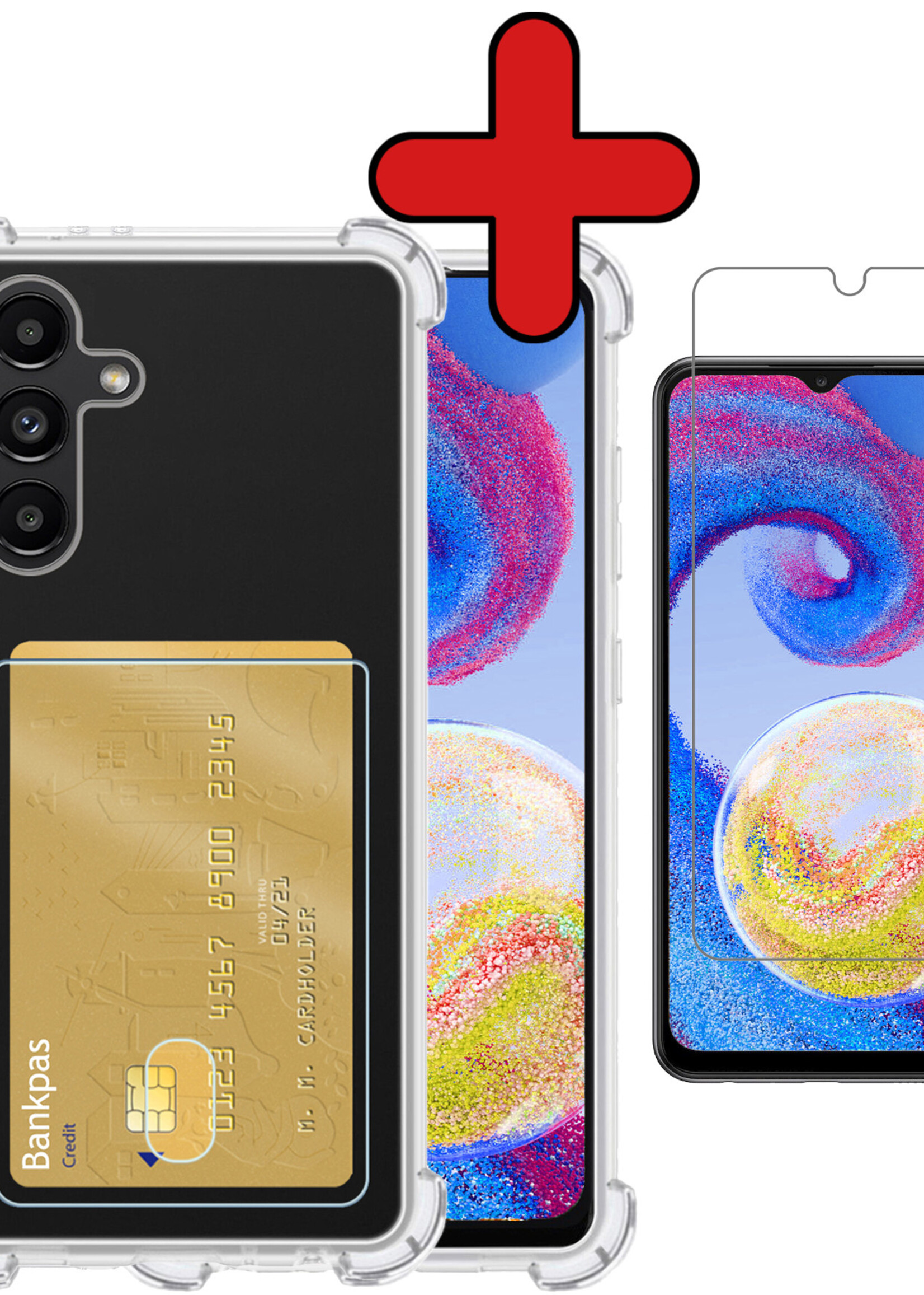 BTH Hoesje Geschikt voor Samsung A04s Hoesje Met Pasjeshouder Siliconen Case Met Kaarthouder Met Screenprotector - Hoes Geschikt voor Samsung Galaxy A04s Hoesje Shock Proof Case - Transparant