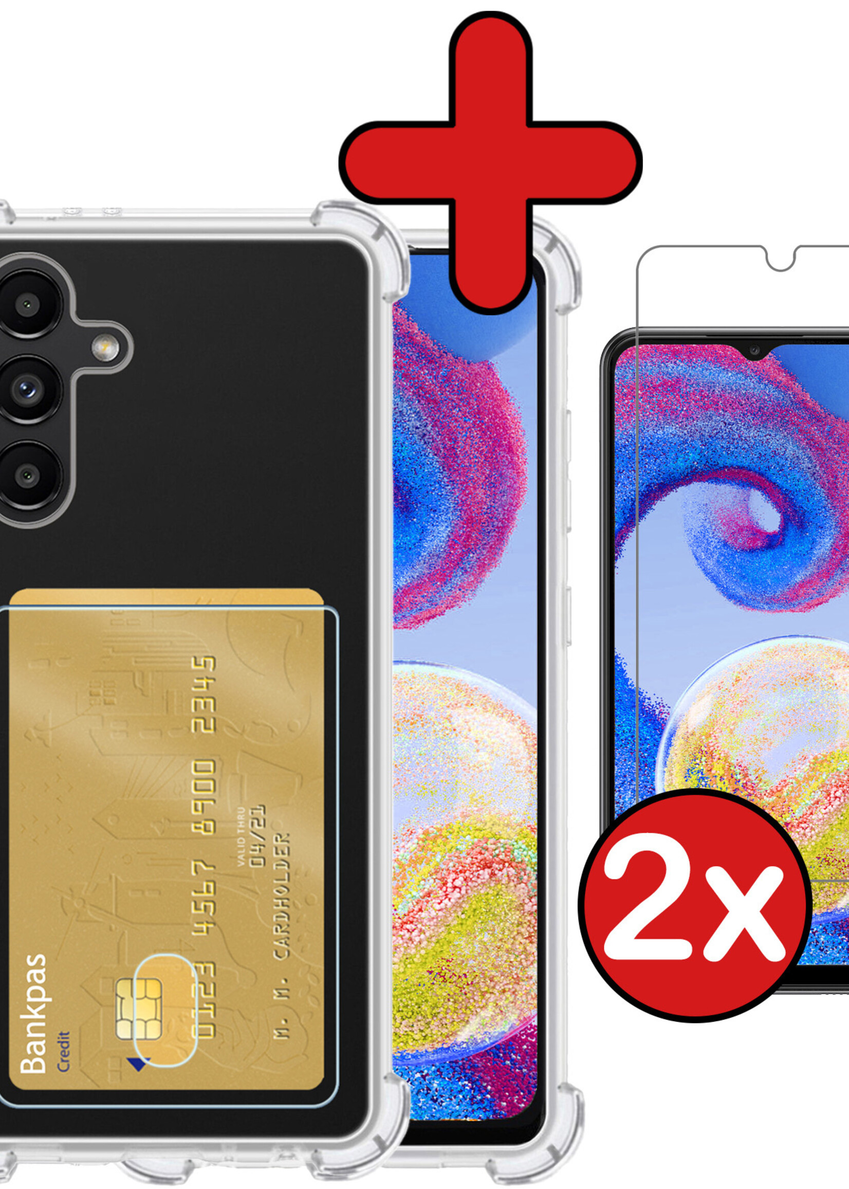 BTH Hoesje Geschikt voor Samsung A04s Hoesje Met Pasjeshouder Siliconen Case Met Kaarthouder Met 2x Screenprotector - Hoes Geschikt voor Samsung Galaxy A04s Hoesje Shock Proof Case - Transparant