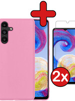 BTH BTH Samsung Galaxy A04s Hoesje Siliconen Met 2x Screenprotector - Lichtroze