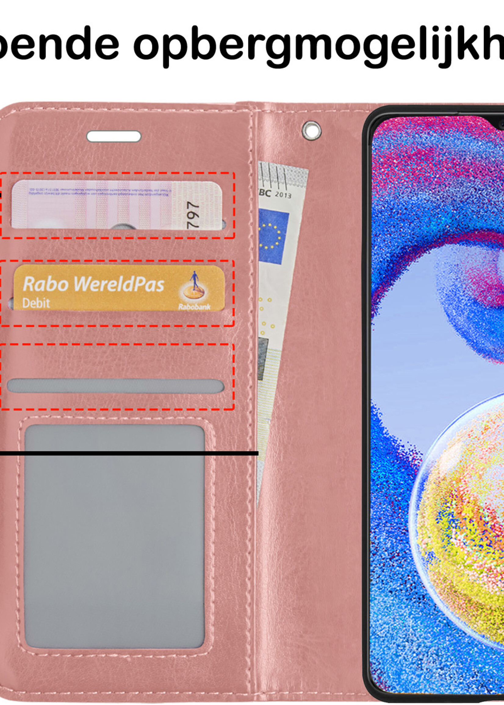 BTH Samsung A04s Hoesje Book Case Hoes Portemonnee Cover Walletcase - Samsung A04s Hoes Bookcase Hoesje - Rose Goud