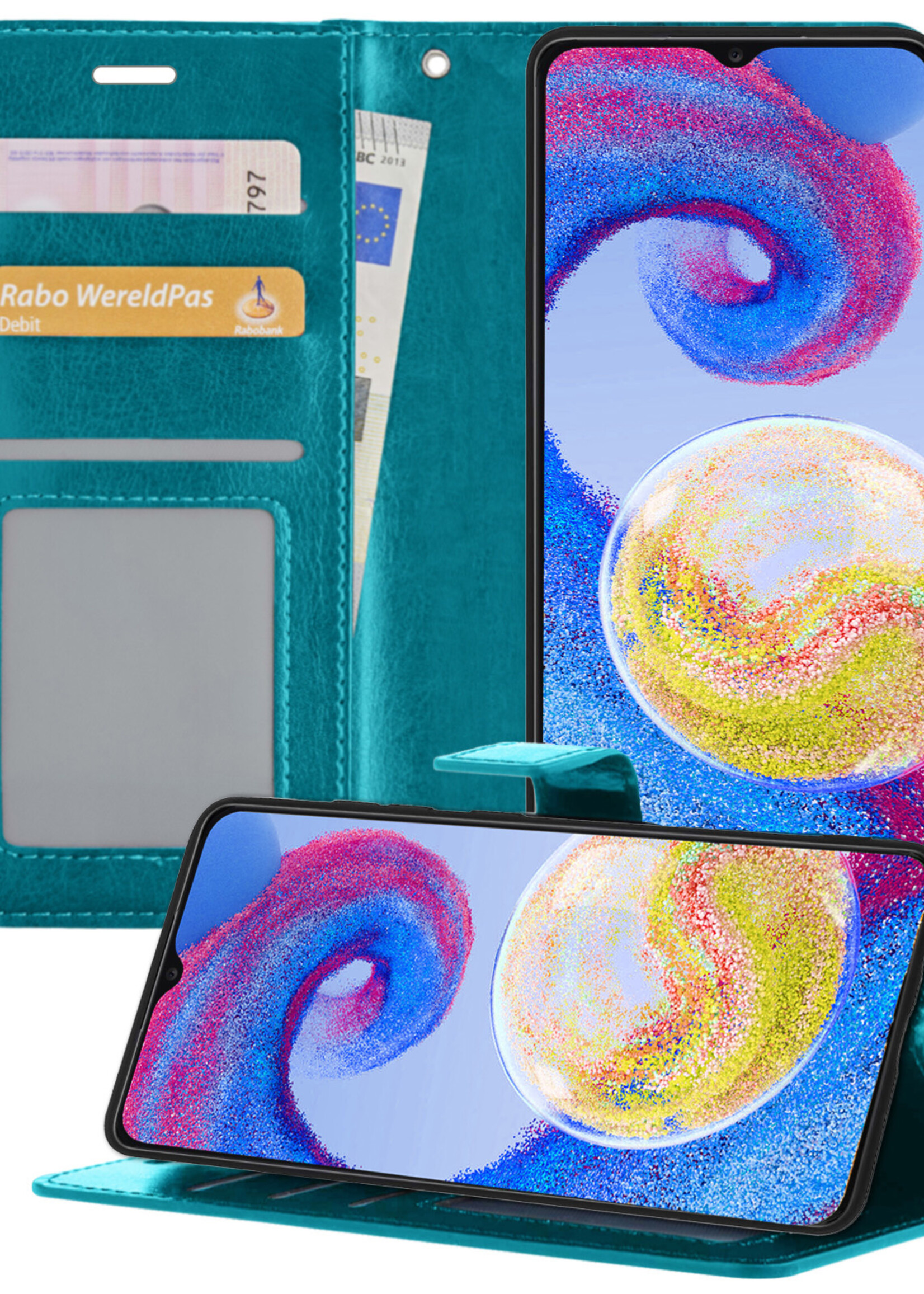 BTH Samsung A04s Hoesje Book Case Hoes Portemonnee Cover Walletcase - Samsung A04s Hoes Bookcase Hoesje - Turquoise