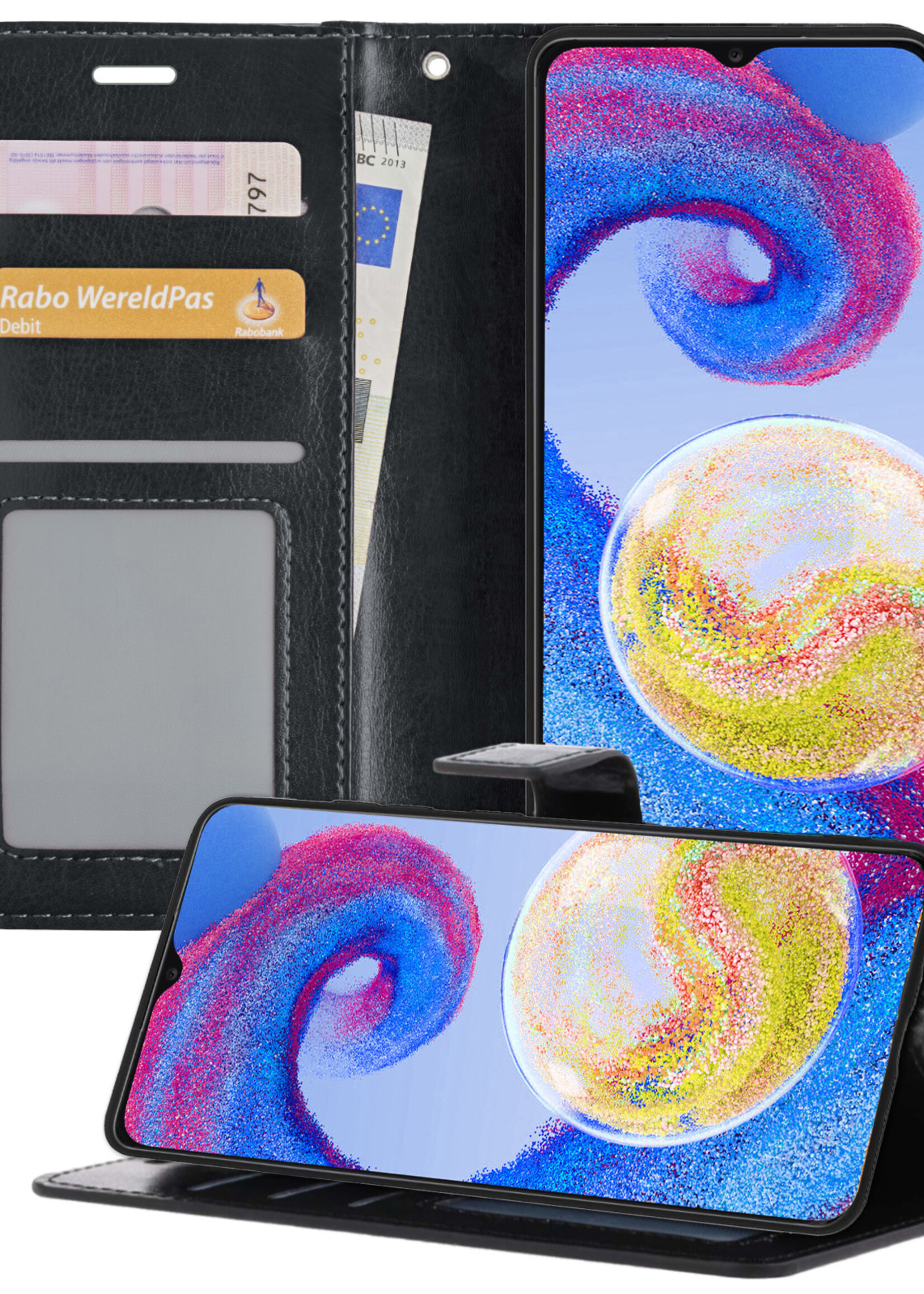 BTH Samsung A04s Hoesje Book Case Hoes Portemonnee Cover Walletcase - Samsung A04s Hoes Bookcase Hoesje - Zwart