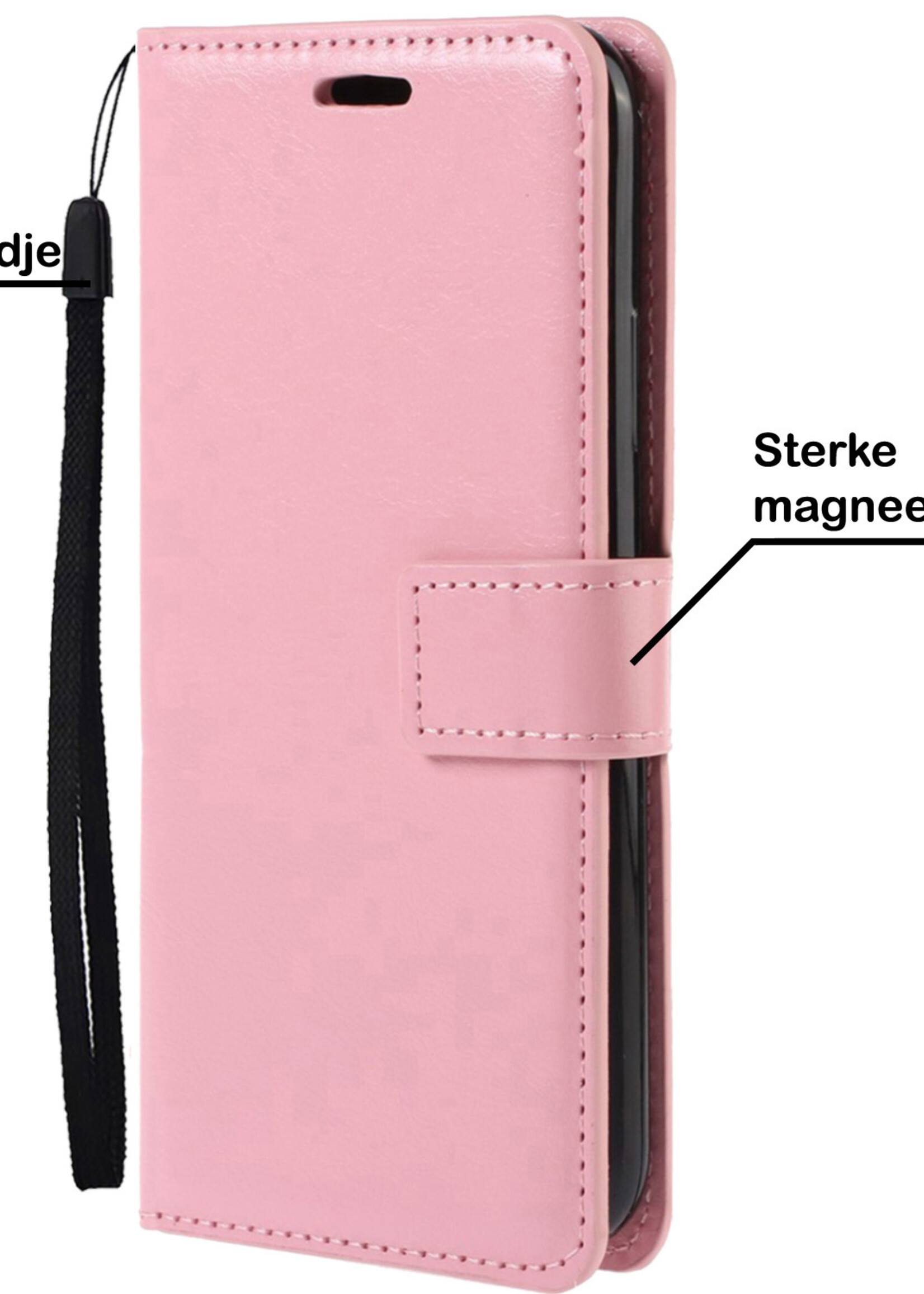 BTH Hoesje Geschikt voor Samsung A04s Hoesje Book Case Hoes Portemonnee Cover Walletcase Met Screenprotector - Hoes Geschikt voor Samsung Galaxy A04s Hoes Bookcase Hoesje - Lichtroze