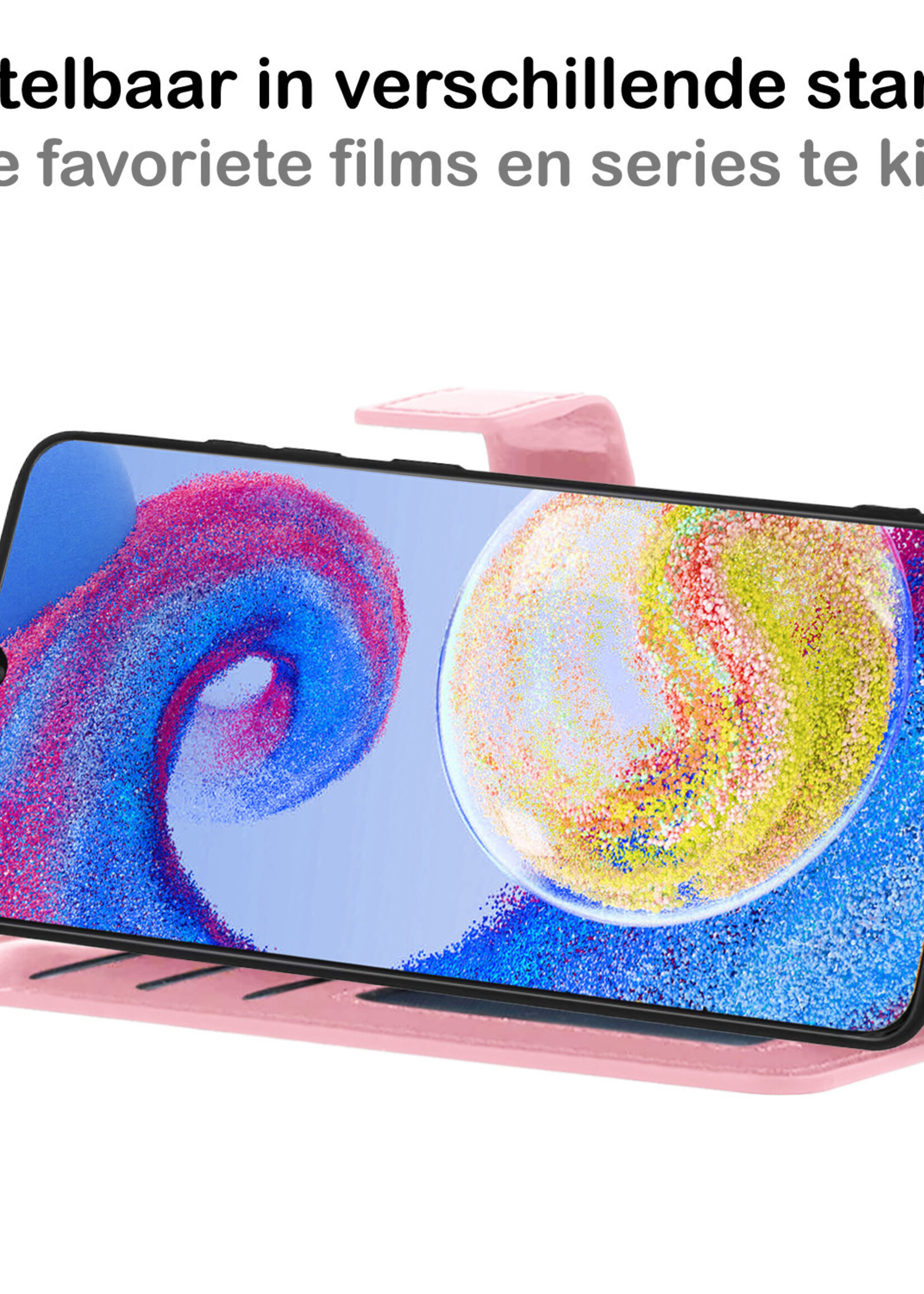 BTH Hoesje Geschikt voor Samsung A04s Hoesje Book Case Hoes Portemonnee Cover Walletcase Met Screenprotector - Hoes Geschikt voor Samsung Galaxy A04s Hoes Bookcase Hoesje - Lichtroze