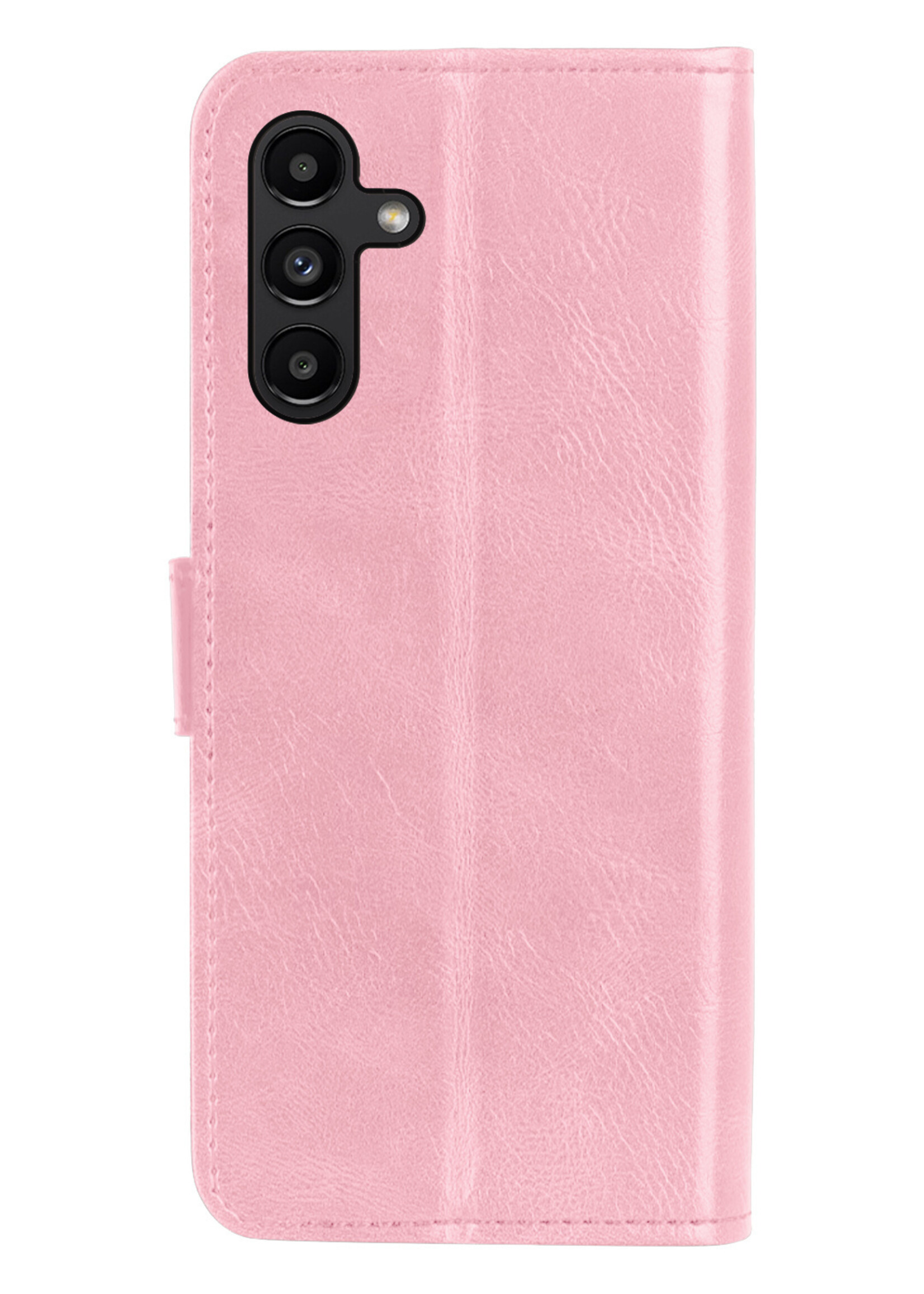 BTH Hoesje Geschikt voor Samsung A04s Hoesje Book Case Hoes Portemonnee Cover Walletcase Met Screenprotector - Hoes Geschikt voor Samsung Galaxy A04s Hoes Bookcase Hoesje - Lichtroze