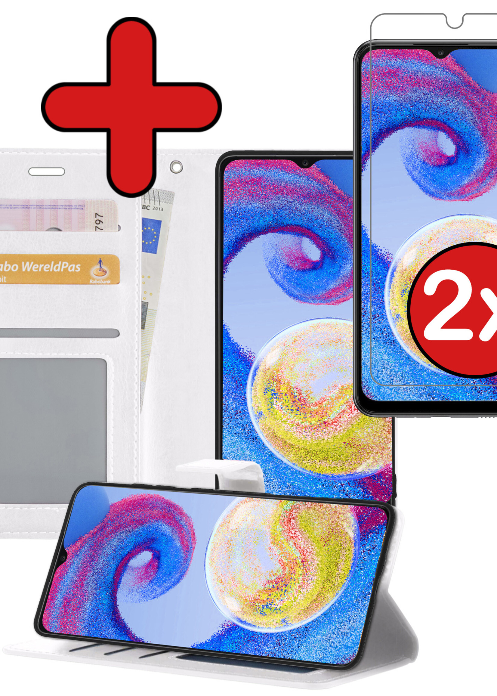 BTH Hoesje Geschikt voor Samsung A04s Hoesje Book Case Hoes Portemonnee Cover Walletcase Met 2x Screenprotector - Hoes Geschikt voor Samsung Galaxy A04s Hoes Bookcase Hoesje - Wit