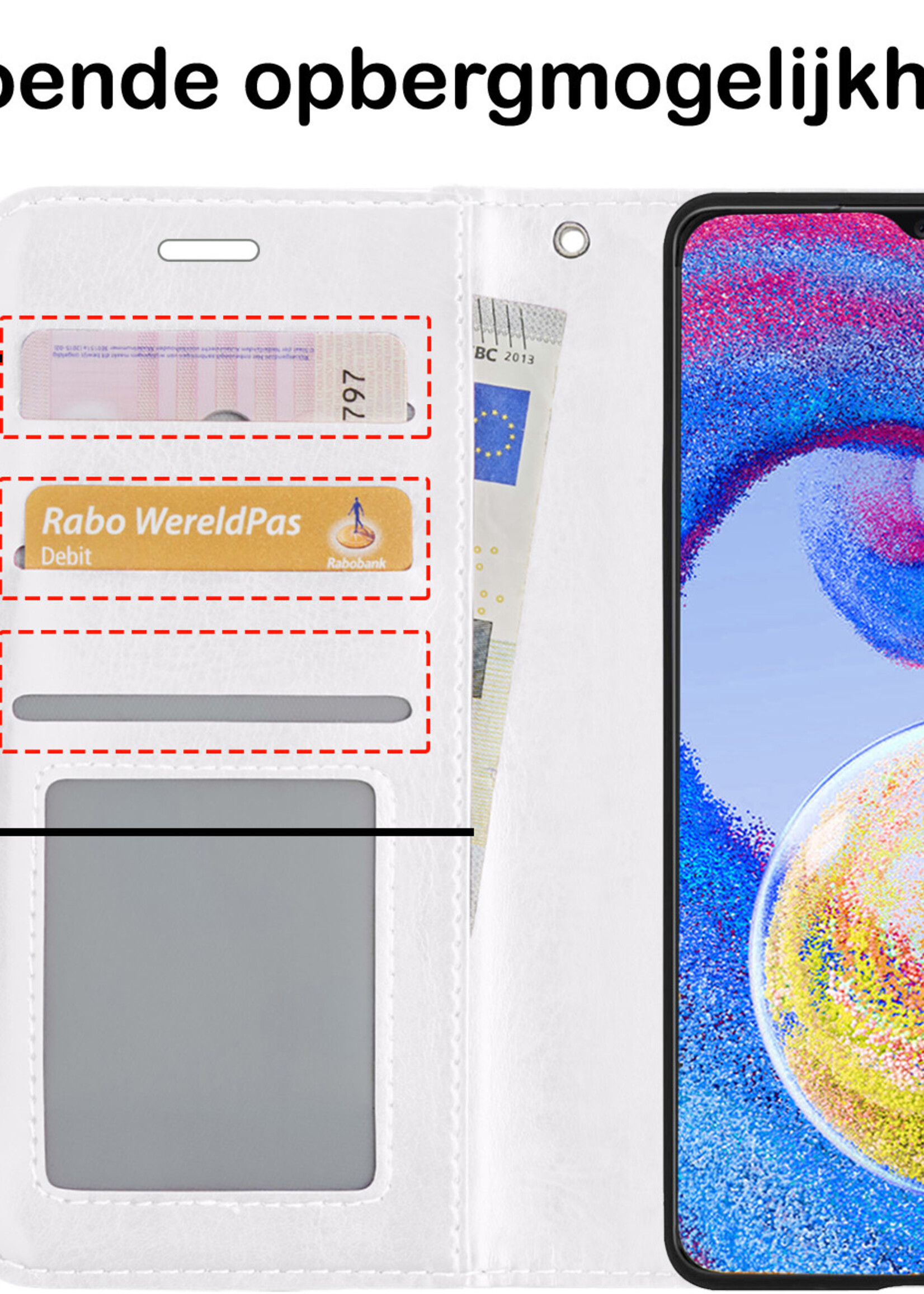 BTH Hoesje Geschikt voor Samsung A04s Hoesje Book Case Hoes Portemonnee Cover Walletcase Met 2x Screenprotector - Hoes Geschikt voor Samsung Galaxy A04s Hoes Bookcase Hoesje - Wit
