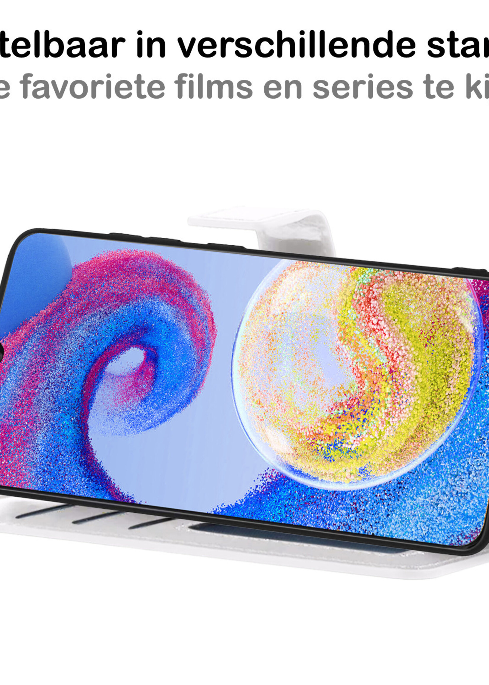 BTH Hoesje Geschikt voor Samsung A04s Hoesje Book Case Hoes Portemonnee Cover Walletcase Met 2x Screenprotector - Hoes Geschikt voor Samsung Galaxy A04s Hoes Bookcase Hoesje - Wit