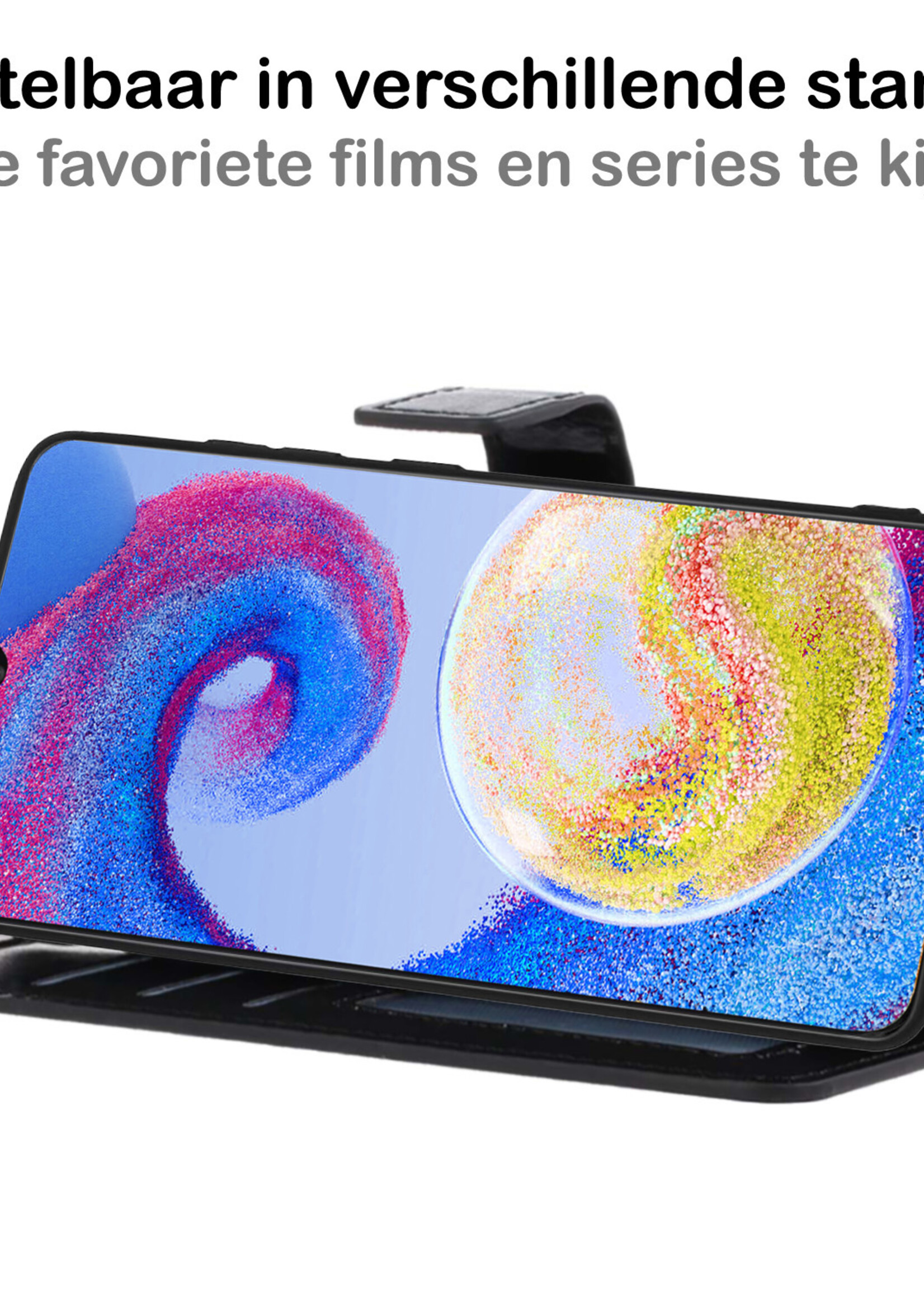 BTH Hoesje Geschikt voor Samsung A04s Hoesje Book Case Hoes Portemonnee Cover Walletcase Met 2x Screenprotector - Hoes Geschikt voor Samsung Galaxy A04s Hoes Bookcase Hoesje - Zwart
