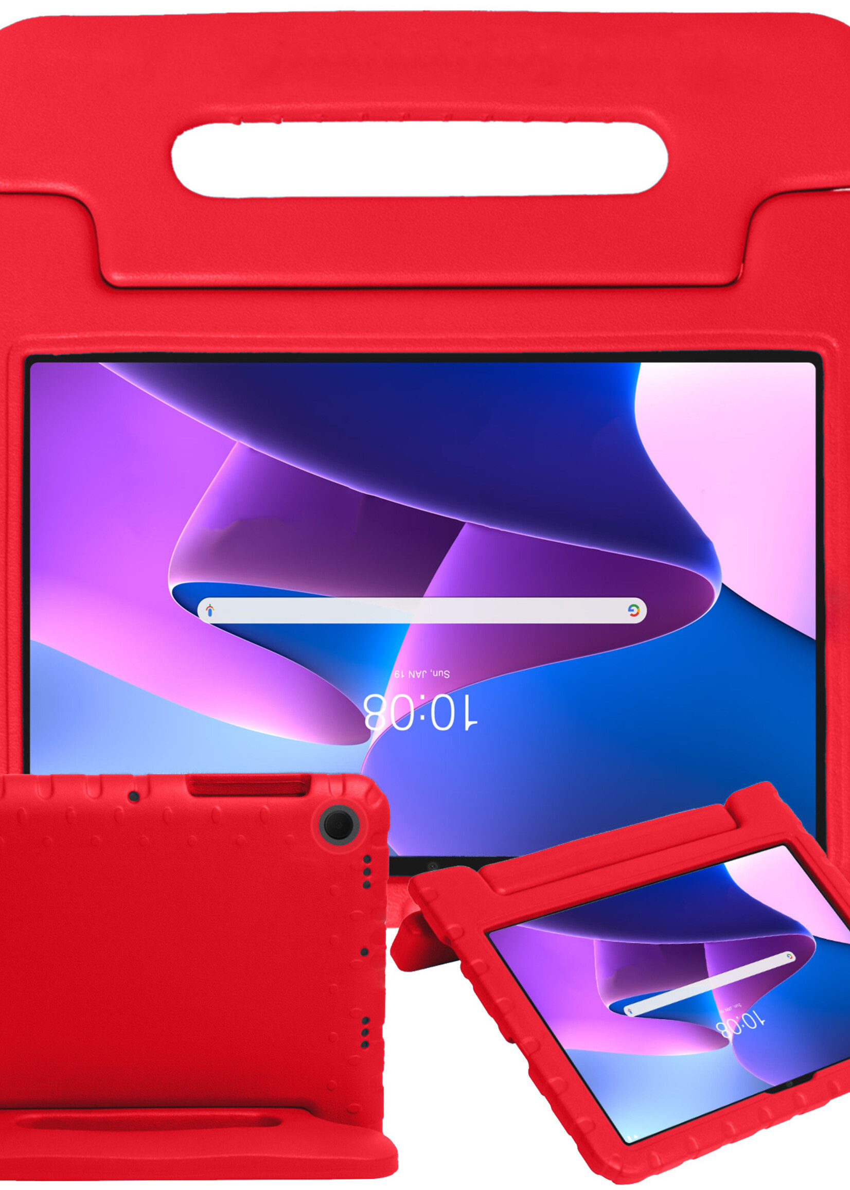 BTH Lenovo Tab M10 Plus (3e gen) Hoes Kinder Hoesje Kids Case Cover Kids Proof - Lenovo Tab M10 Plus Hoesje Kinder Hoes - Rood