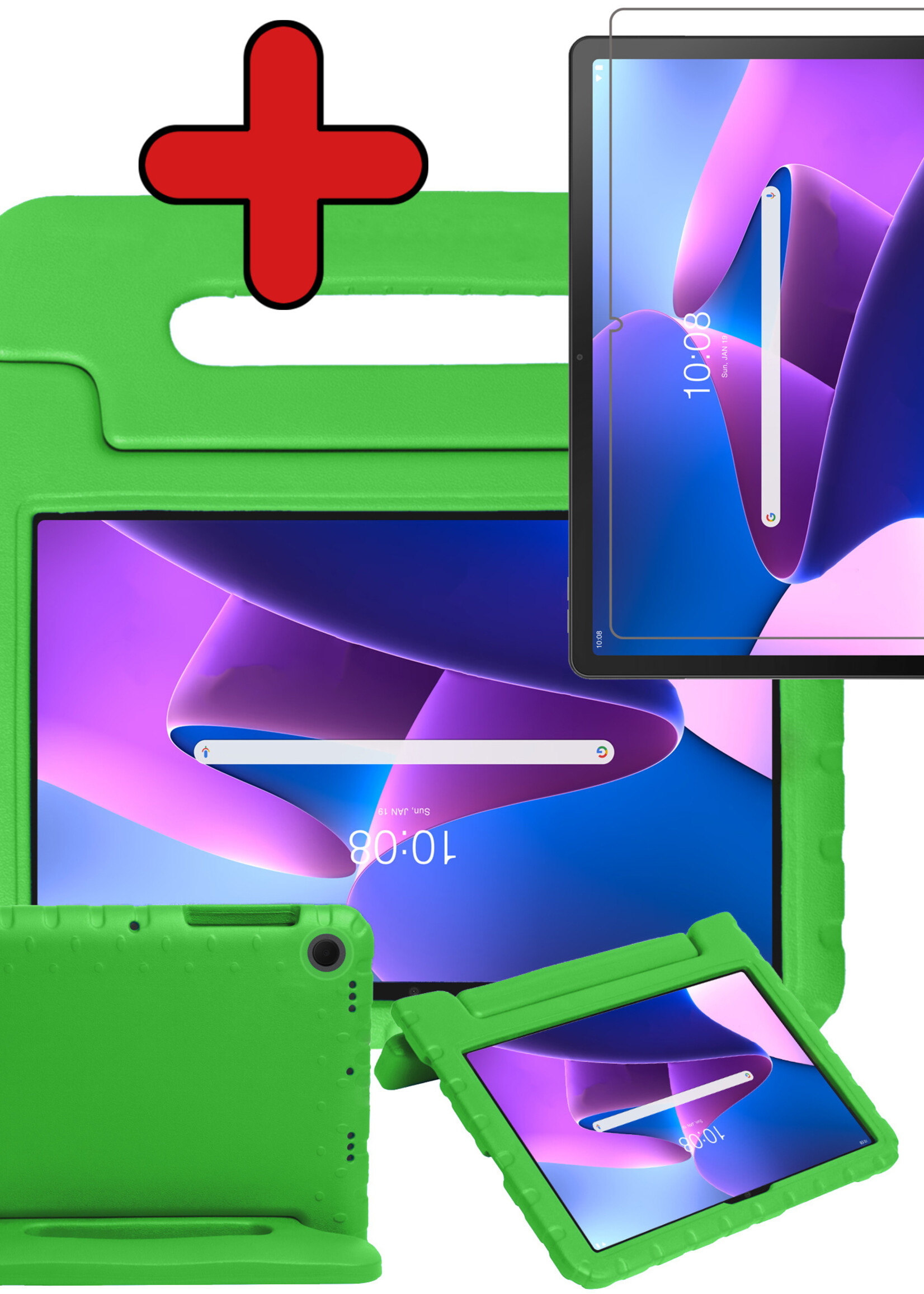 BTH Kinderhoes Geschikt voor Lenovo Tab M10 Plus 3rd Gen Hoes Kinder Hoesje Kids Case Cover Kidsproof Met Screenprotector - Hoesje Geschikt voor Lenovo Tab M10 Plus (3e Gen) Hoesje Kinder Hoes - Groen