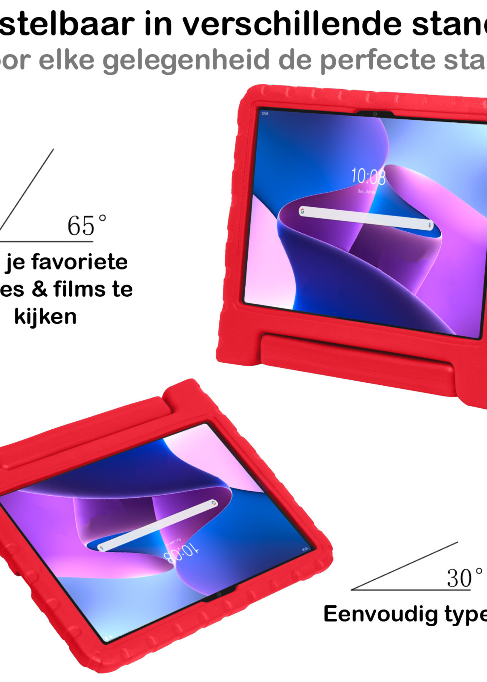 BTH Kinderhoes Geschikt voor Lenovo Tab M10 Plus 3rd Gen Hoes Kinder Hoesje Kids Case Cover Kidsproof Met Screenprotector - Hoesje Geschikt voor Lenovo Tab M10 Plus (3e Gen) Hoesje Kinder Hoes - Rood