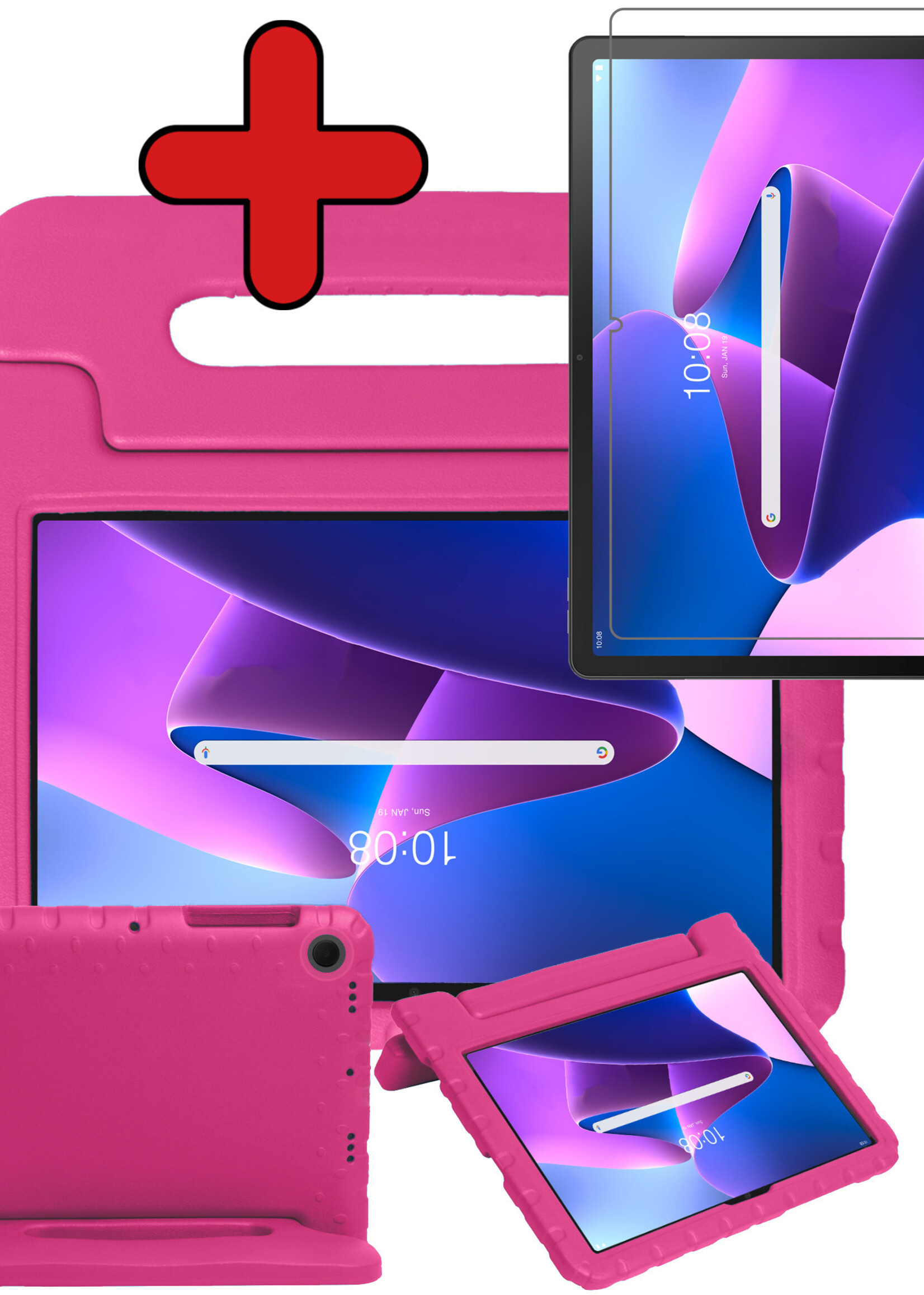 BTH Kinderhoes Geschikt voor Lenovo Tab M10 Plus 3rd Gen Hoes Kinder Hoesje Kids Case Cover Kidsproof Met Screenprotector - Hoesje Geschikt voor Lenovo Tab M10 Plus (3e Gen) Hoesje Kinder Hoes - Roze