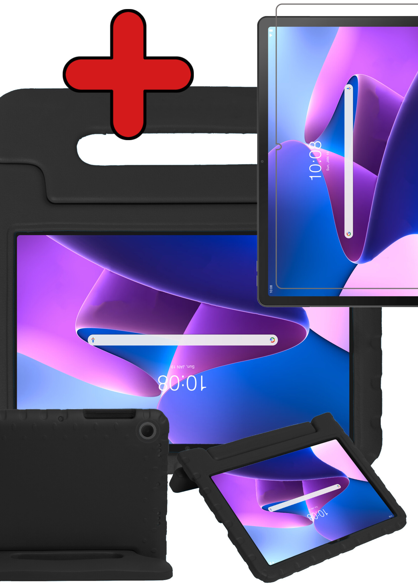 BTH Kinderhoes Geschikt voor Lenovo Tab M10 Plus 3rd Gen Hoes Kinder Hoesje Kids Case Cover Kidsproof Met Screenprotector - Hoesje Geschikt voor Lenovo Tab M10 Plus (3e Gen) Hoesje Kinder Hoes - Zwart