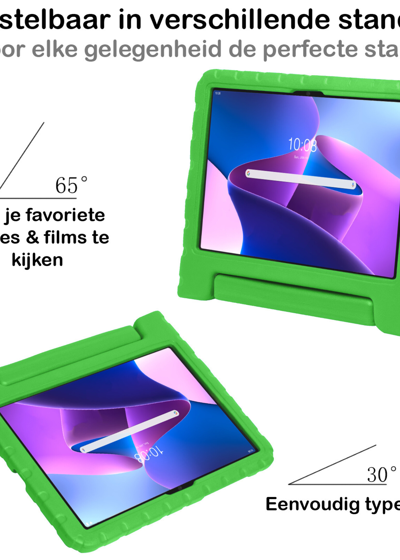 BTH Kinderhoes Geschikt voor Lenovo Tab M10 Plus 3rd Gen Hoes Kinder Hoesje Kids Case Cover Kidsproof Met 2x Screenprotector - Hoesje Geschikt voor Lenovo Tab M10 Plus (3e Gen) Hoesje Kinder Hoes - Groen