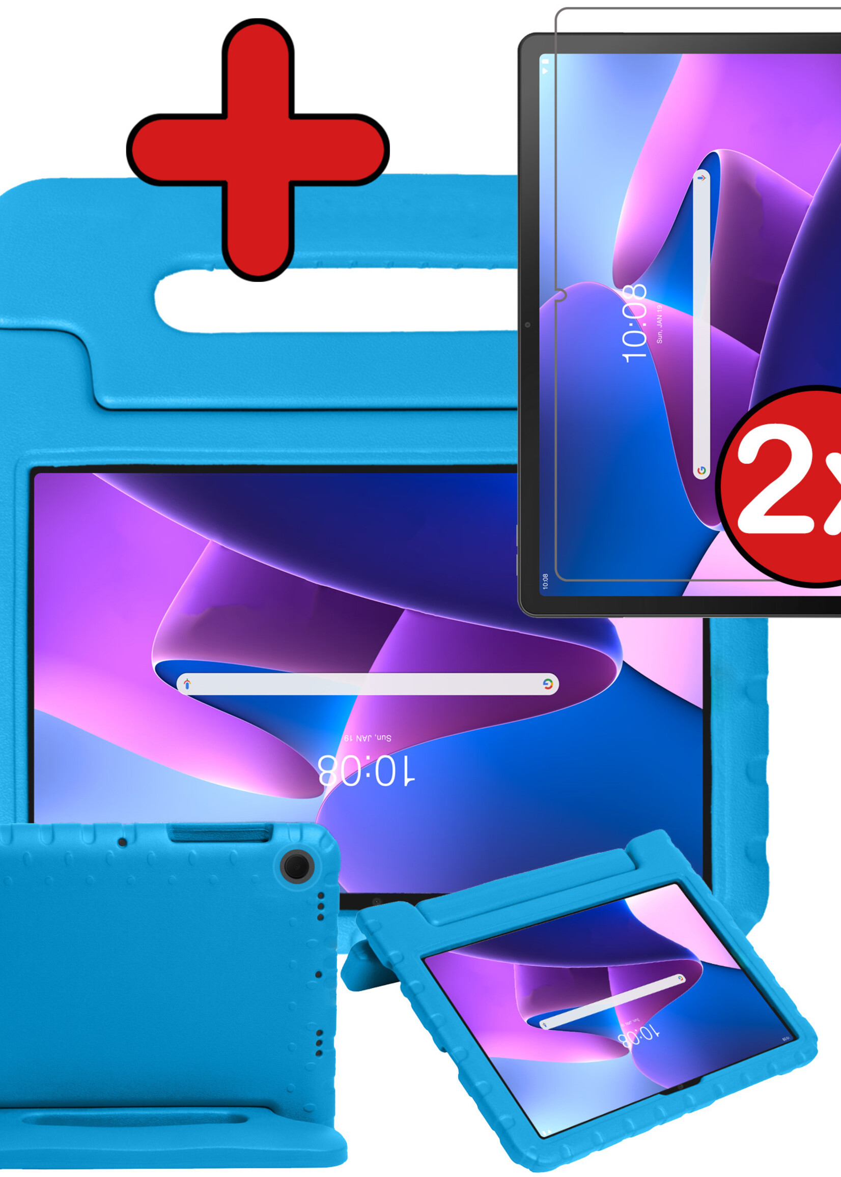 BTH Kinderhoes Geschikt voor Lenovo Tab M10 Plus 3rd Gen Hoes Kinder Hoesje Kids Case Cover Kidsproof Met 2x Screenprotector - Hoesje Geschikt voor Lenovo Tab M10 Plus (3e Gen) Hoesje Kinder Hoes - Blauw