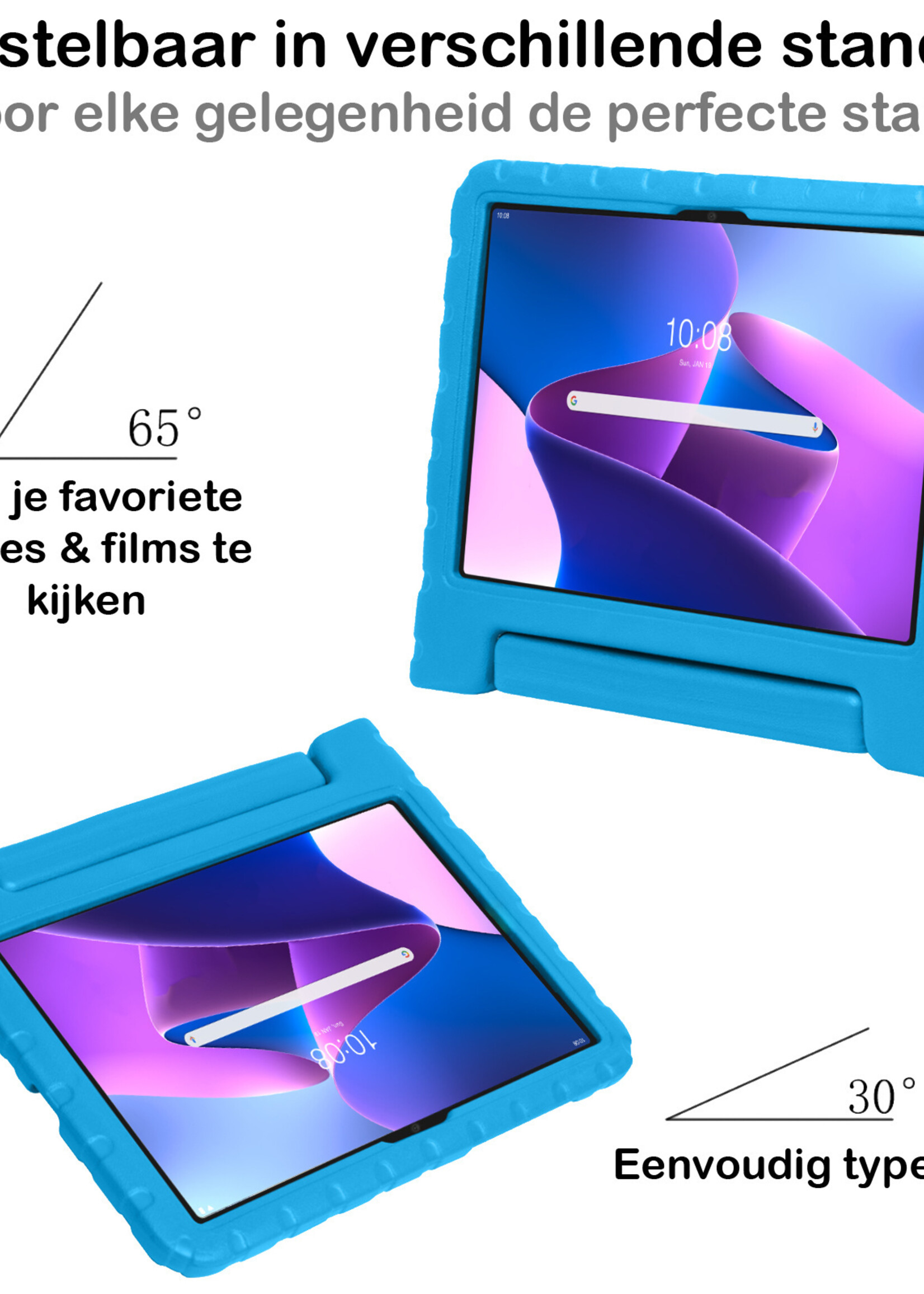 BTH Kinderhoes Geschikt voor Lenovo Tab M10 Plus 3rd Gen Hoes Kinder Hoesje Kids Case Cover Kidsproof Met 2x Screenprotector - Hoesje Geschikt voor Lenovo Tab M10 Plus (3e Gen) Hoesje Kinder Hoes - Blauw