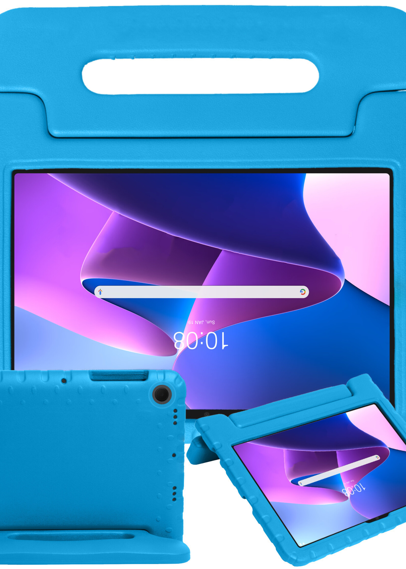 BTH Kinderhoes Geschikt voor Lenovo Tab M10 Plus 3rd Gen Hoes Kinder Hoesje Kids Case Cover Kidsproof Met 2x Screenprotector - Hoesje Geschikt voor Lenovo Tab M10 Plus (3e Gen) Hoesje Kinder Hoes - Blauw