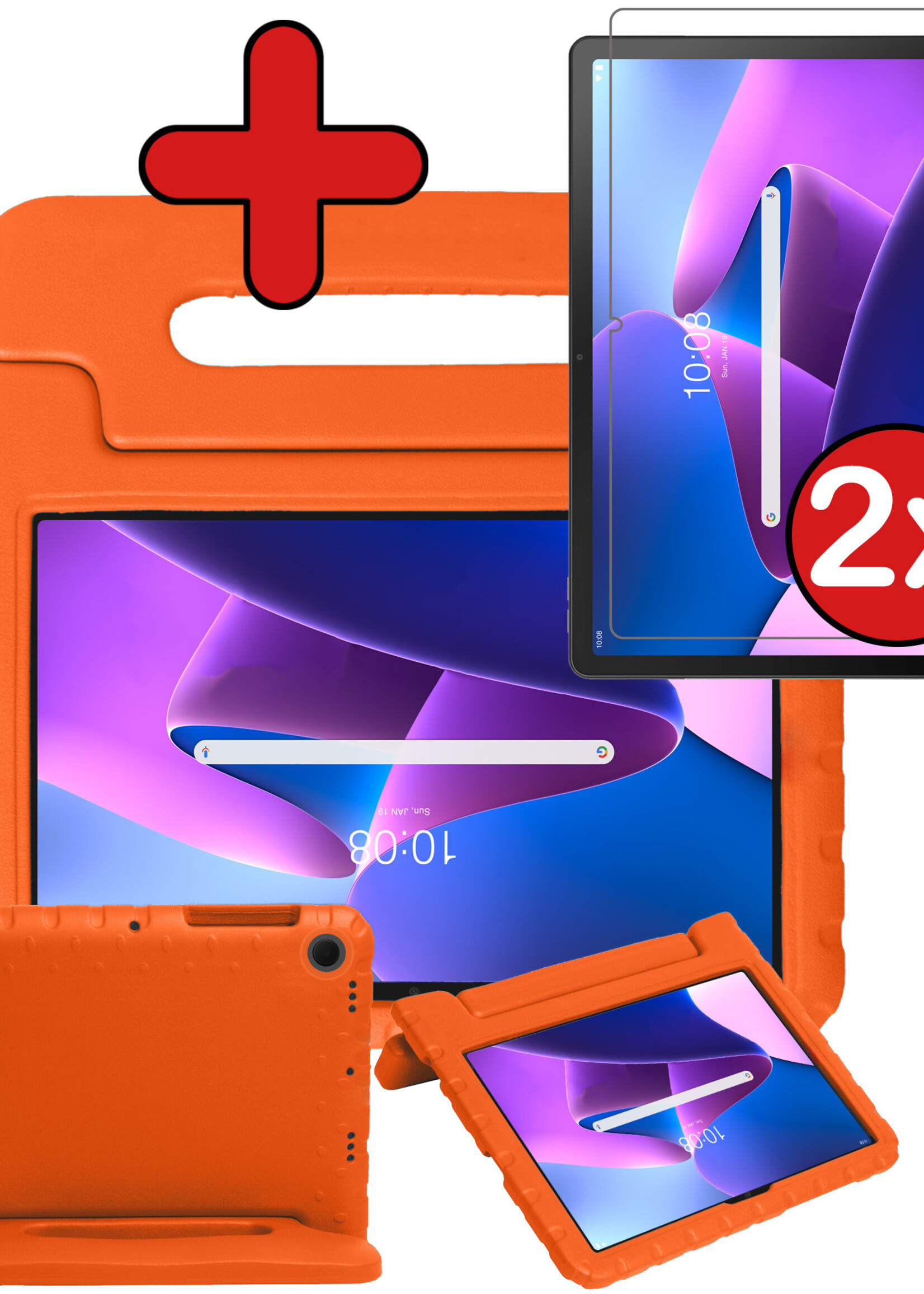 BTH Kinderhoes Geschikt voor Lenovo Tab M10 Plus 3rd Gen Hoes Kinder Hoesje Kids Case Cover Kidsproof Met 2x Screenprotector - Hoesje Geschikt voor Lenovo Tab M10 Plus (3e Gen) Hoesje Kinder Hoes - Oranje