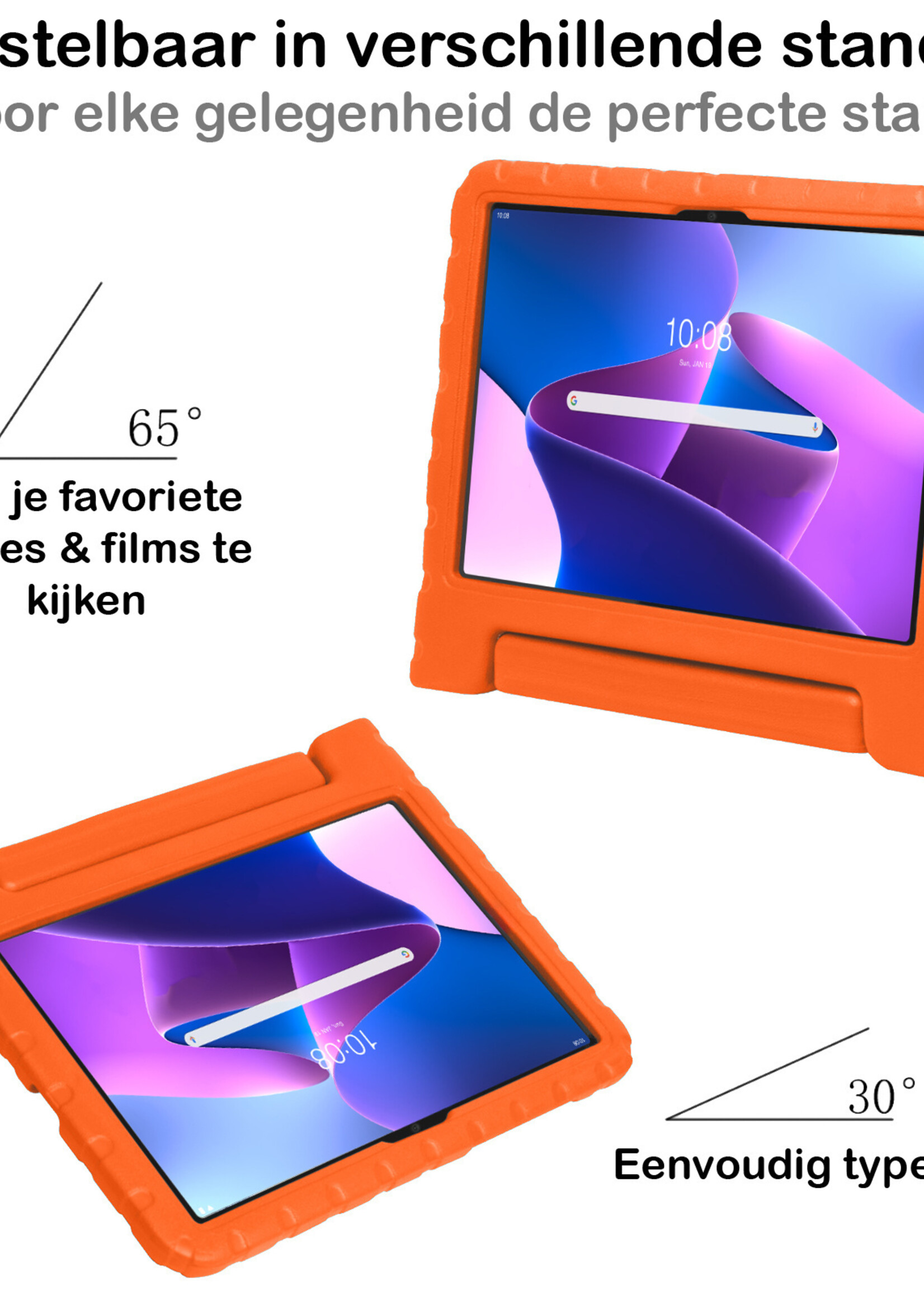 BTH Kinderhoes Geschikt voor Lenovo Tab M10 Plus 3rd Gen Hoes Kinder Hoesje Kids Case Cover Kidsproof Met 2x Screenprotector - Hoesje Geschikt voor Lenovo Tab M10 Plus (3e Gen) Hoesje Kinder Hoes - Oranje