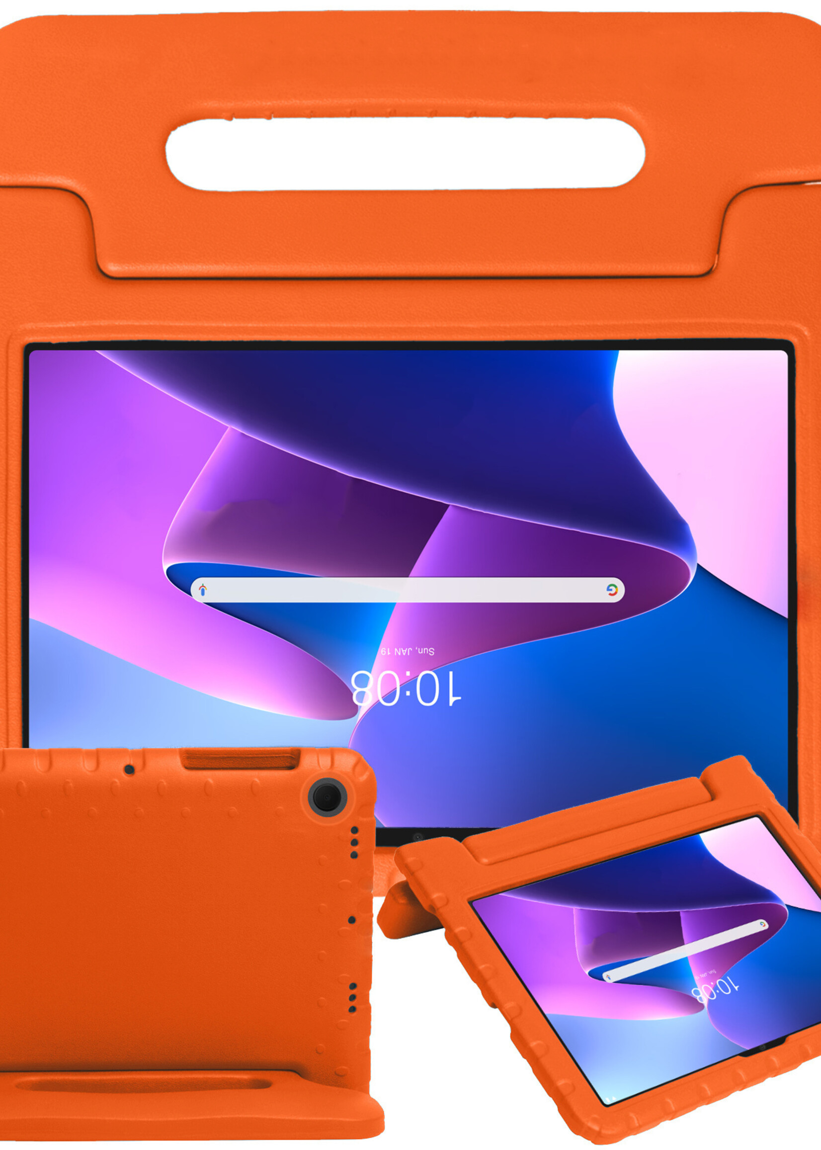 BTH Kinderhoes Geschikt voor Lenovo Tab M10 Plus 3rd Gen Hoes Kinder Hoesje Kids Case Cover Kidsproof Met 2x Screenprotector - Hoesje Geschikt voor Lenovo Tab M10 Plus (3e Gen) Hoesje Kinder Hoes - Oranje