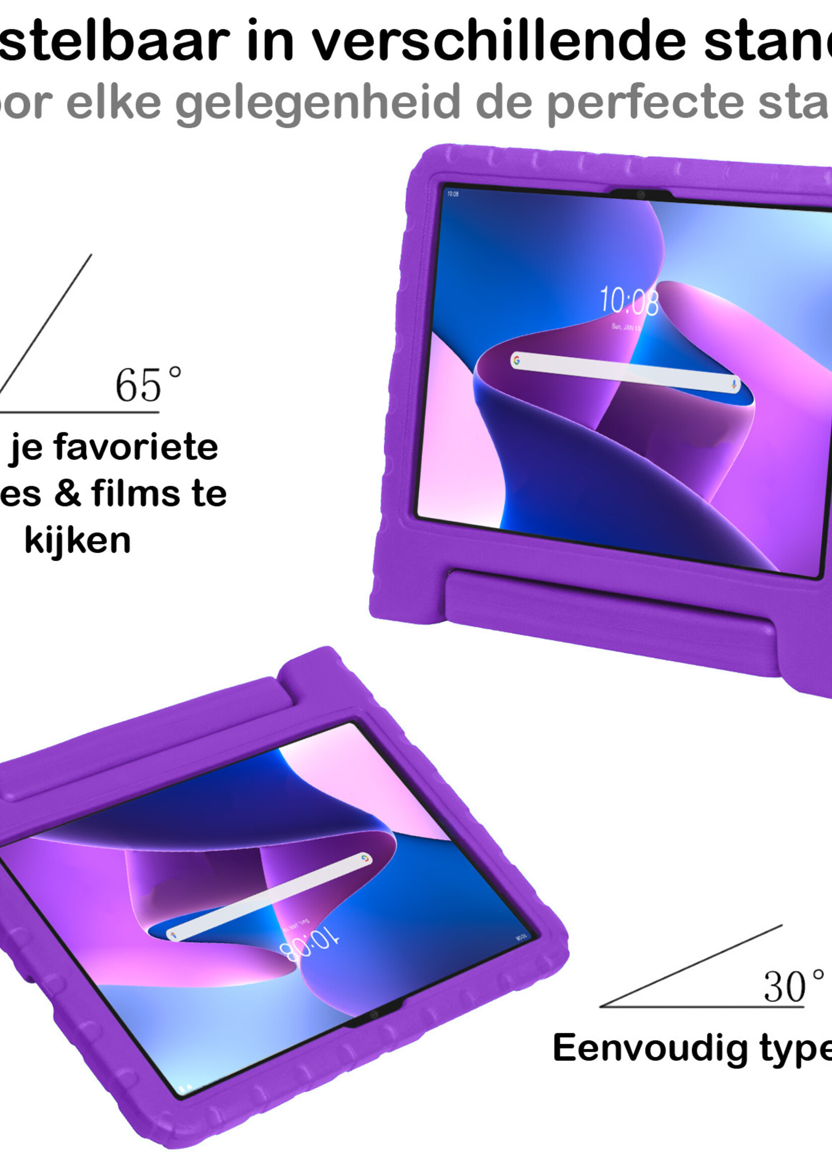 BTH Kinderhoes Geschikt voor Lenovo Tab M10 Plus 3rd Gen Hoes Kinder Hoesje Kids Case Cover Kidsproof Met 2x Screenprotector - Hoesje Geschikt voor Lenovo Tab M10 Plus (3e Gen) Hoesje Kinder Hoes - Paars