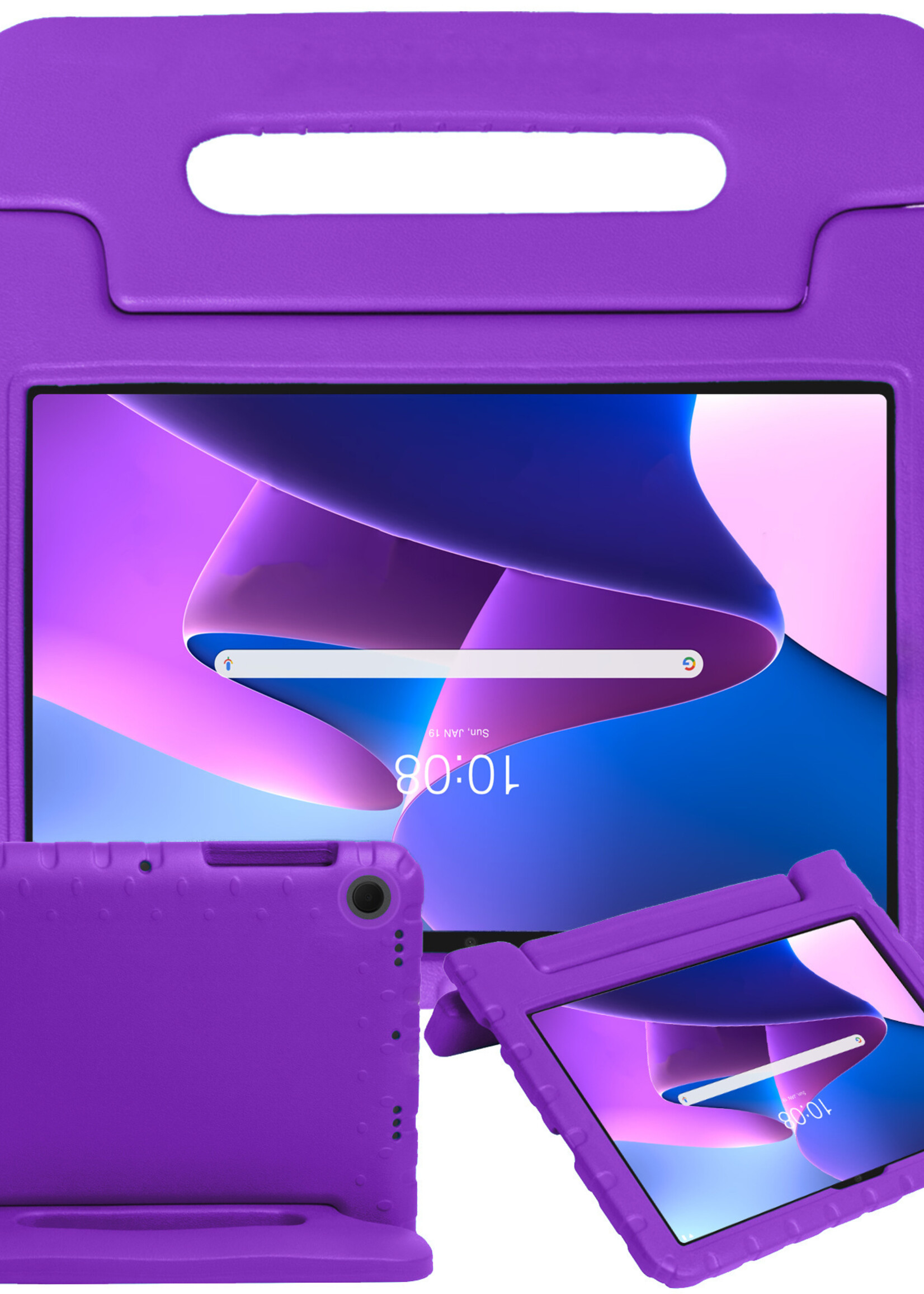 BTH Kinderhoes Geschikt voor Lenovo Tab M10 Plus 3rd Gen Hoes Kinder Hoesje Kids Case Cover Kidsproof Met 2x Screenprotector - Hoesje Geschikt voor Lenovo Tab M10 Plus (3e Gen) Hoesje Kinder Hoes - Paars