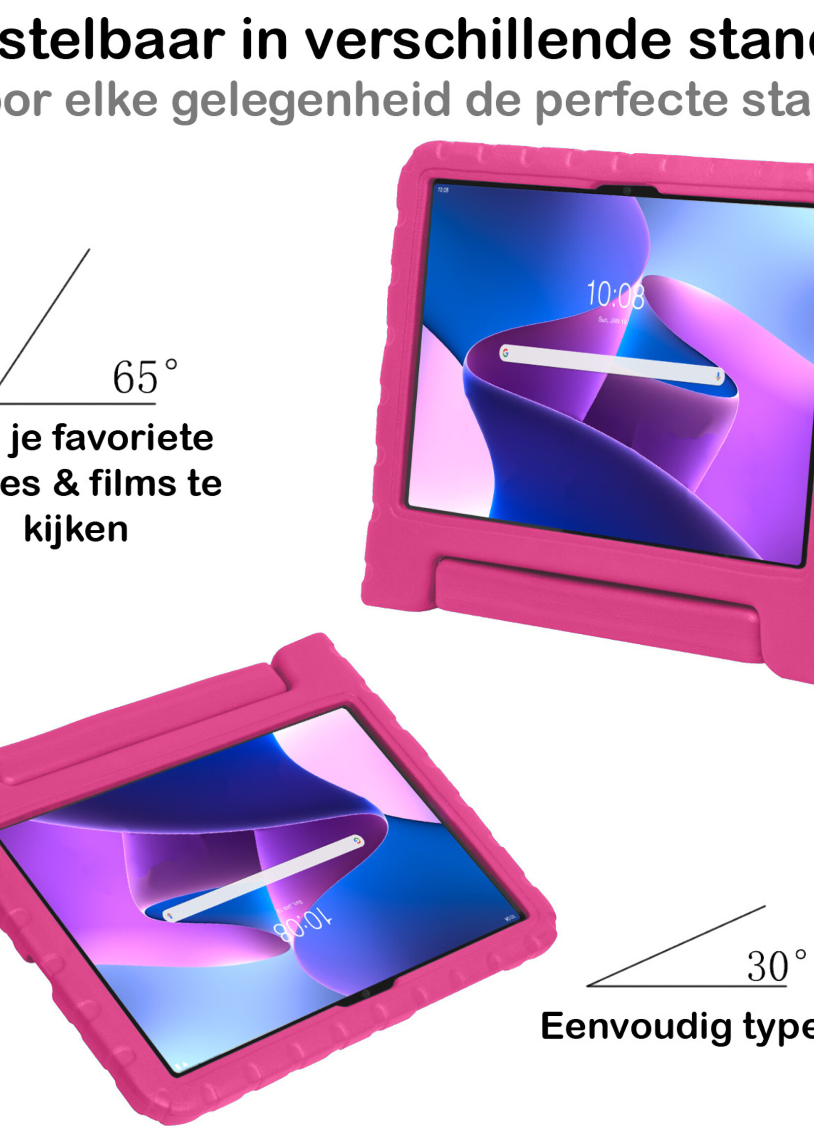 BTH Kinderhoes Geschikt voor Lenovo Tab M10 Plus 3rd Gen Hoes Kinder Hoesje Kids Case Cover Kidsproof Met 2x Screenprotector - Hoesje Geschikt voor Lenovo Tab M10 Plus (3e Gen) Hoesje Kinder Hoes - Roze