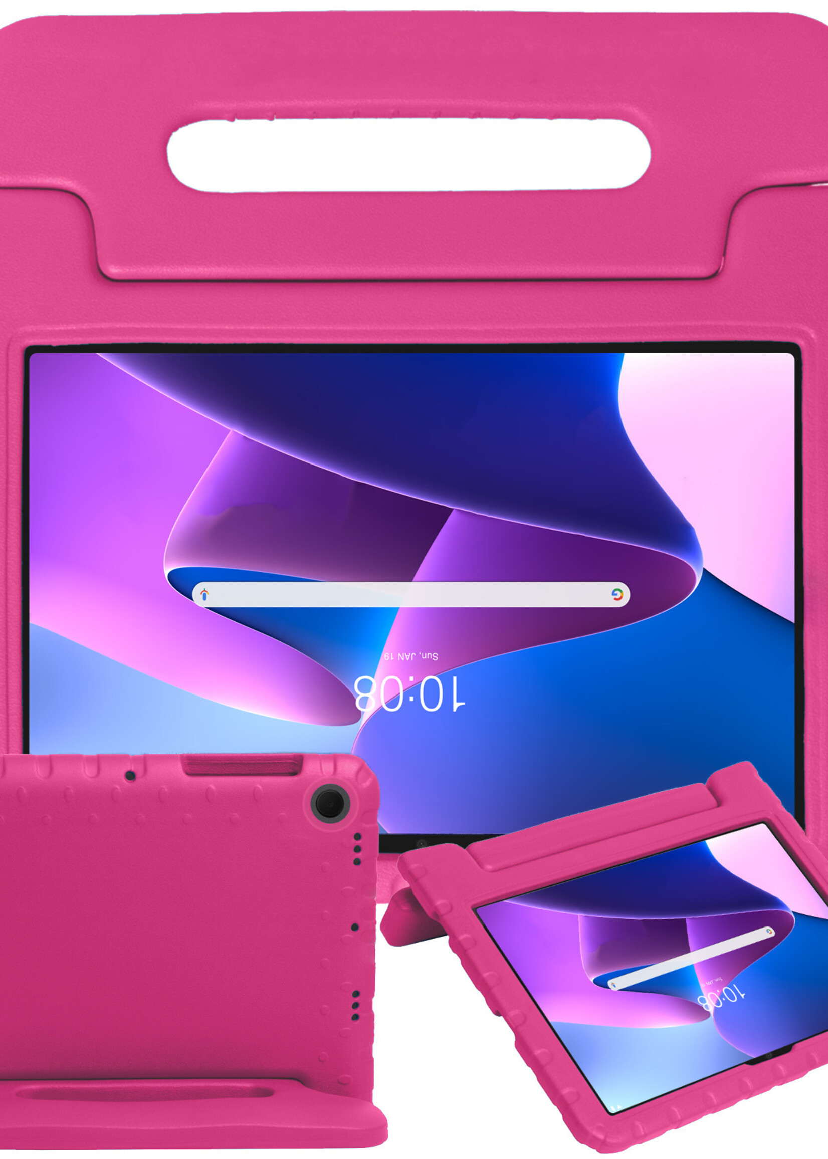 BTH Kinderhoes Geschikt voor Lenovo Tab M10 Plus 3rd Gen Hoes Kinder Hoesje Kids Case Cover Kidsproof Met 2x Screenprotector - Hoesje Geschikt voor Lenovo Tab M10 Plus (3e Gen) Hoesje Kinder Hoes - Roze