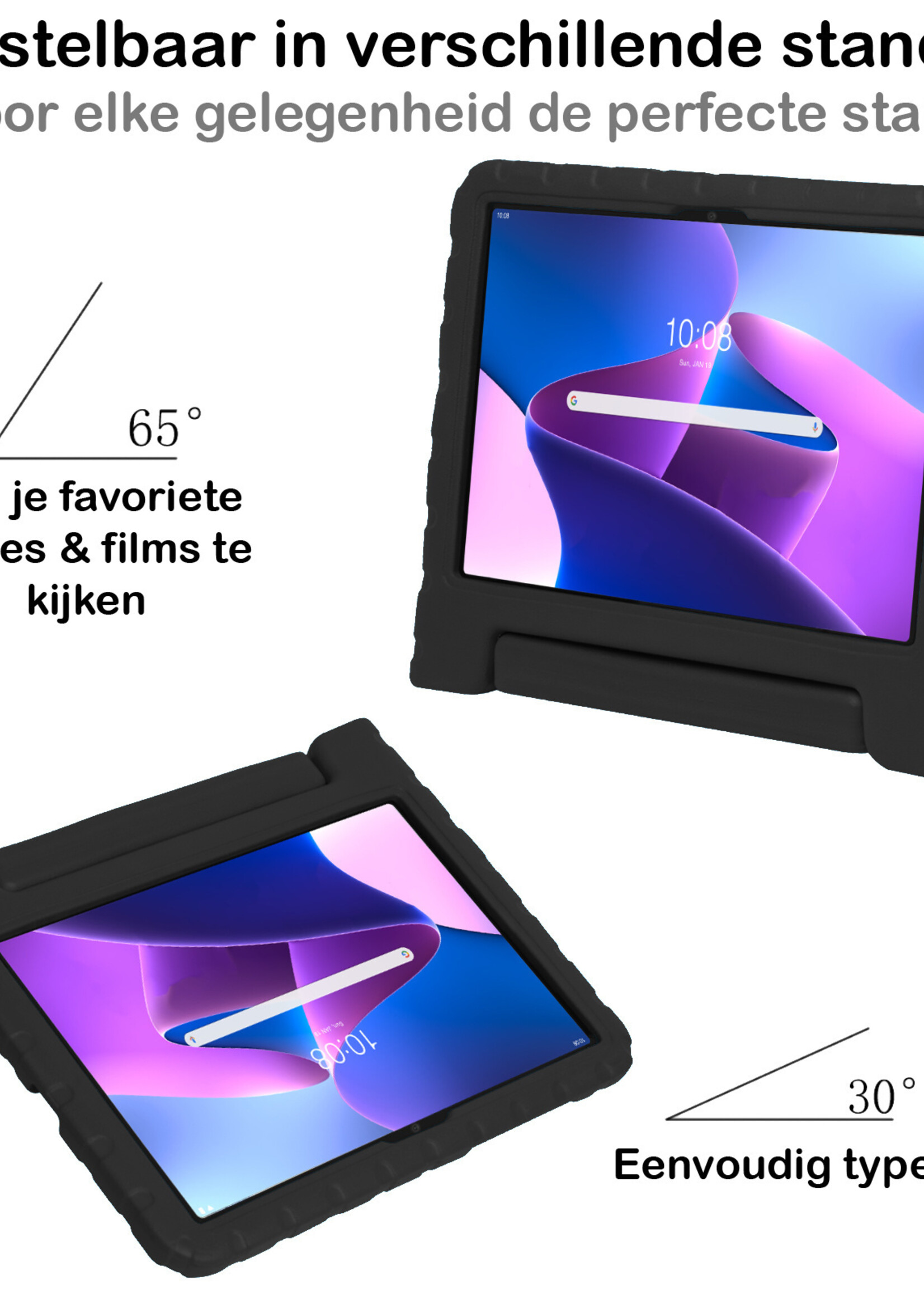 BTH Kinderhoes Geschikt voor Lenovo Tab M10 Plus 3rd Gen Hoes Kinder Hoesje Kids Case Cover Kidsproof Met 2x Screenprotector - Hoesje Geschikt voor Lenovo Tab M10 Plus (3e Gen) Hoesje Kinder Hoes - Zwart