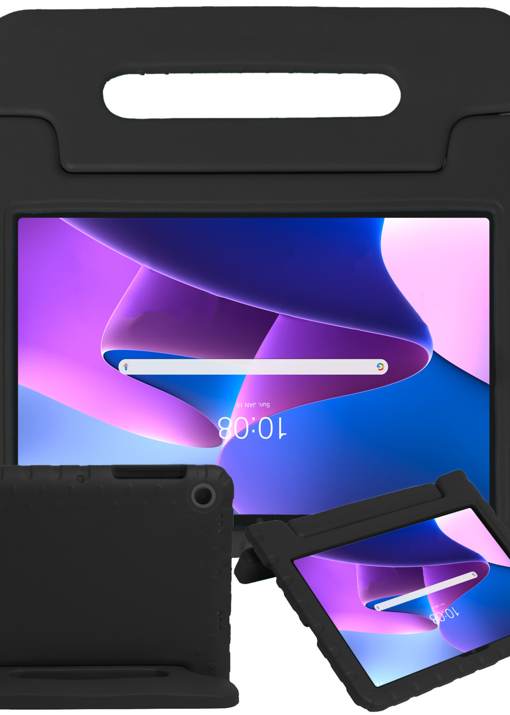 BTH Kinderhoes Geschikt voor Lenovo Tab M10 Plus 3rd Gen Hoes Kinder Hoesje Kids Case Cover Kidsproof Met 2x Screenprotector - Hoesje Geschikt voor Lenovo Tab M10 Plus (3e Gen) Hoesje Kinder Hoes - Zwart