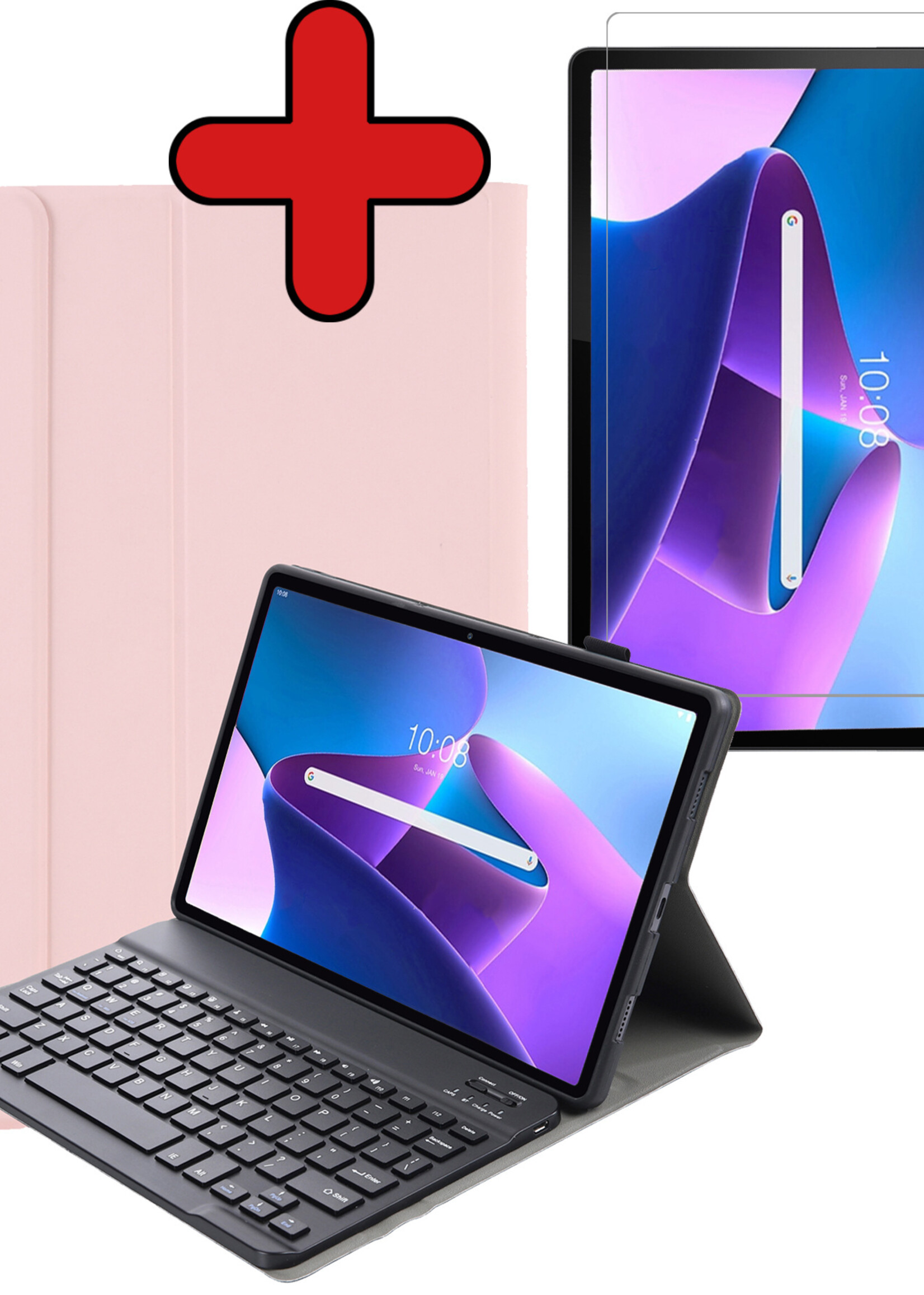 BTH Hoes Geschikt voor Lenovo Tab M10 Plus 3rd Gen Hoes Toetsenbord Hoesje Keyboard Case Cover Met Screenprotector - Hoesje Geschikt voor Lenovo Tab M10 Plus (3e Gen) Hoes Toetsenbord Case - Rosé goud