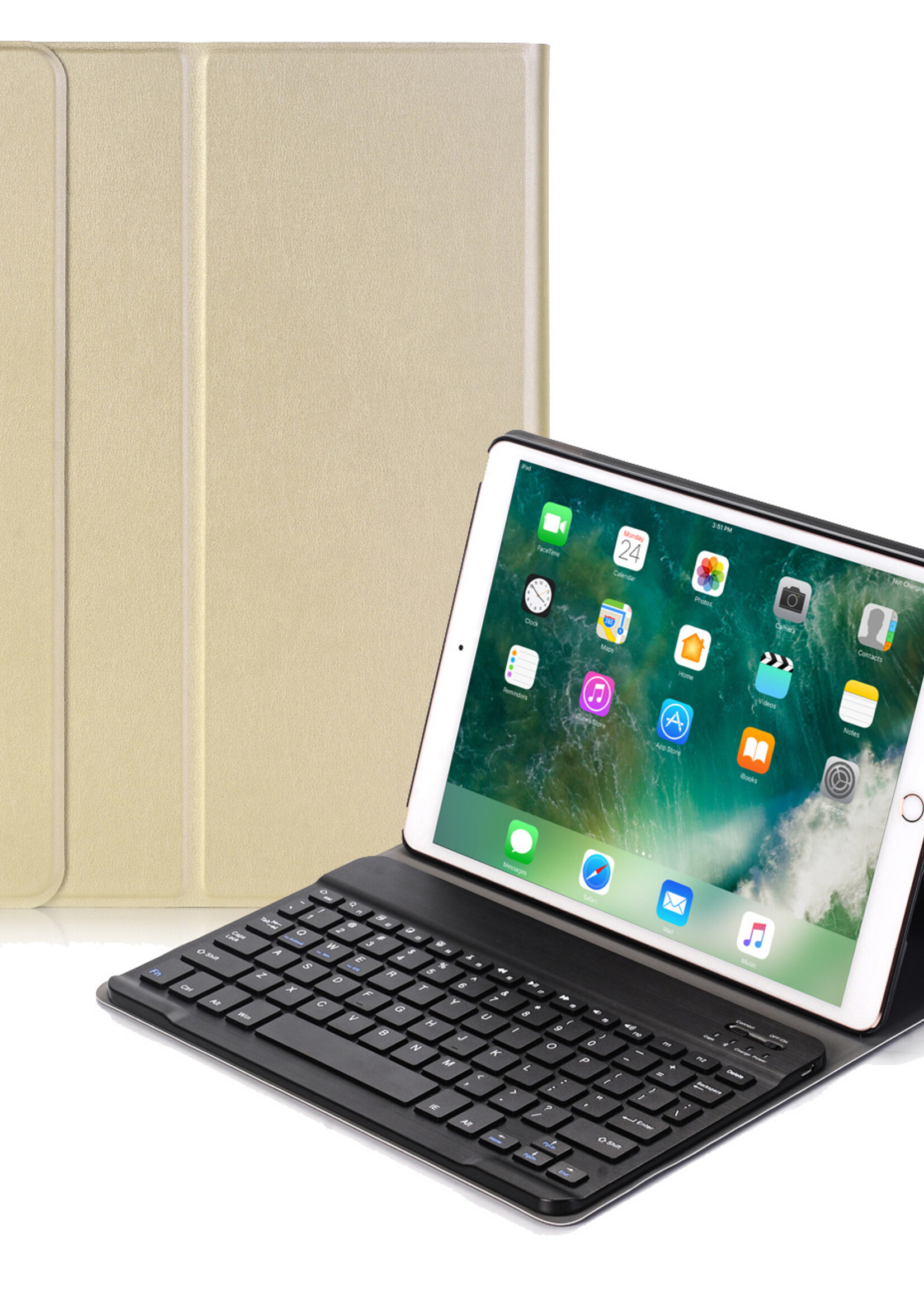 BTH Hoes Geschikt voor iPad 10.2 2021 Hoes Toetsenbord Hoesje Keyboard Case Cover Met Screenprotector - Hoesje Geschikt voor iPad 9 Hoes Toetsenbord Case - Goud