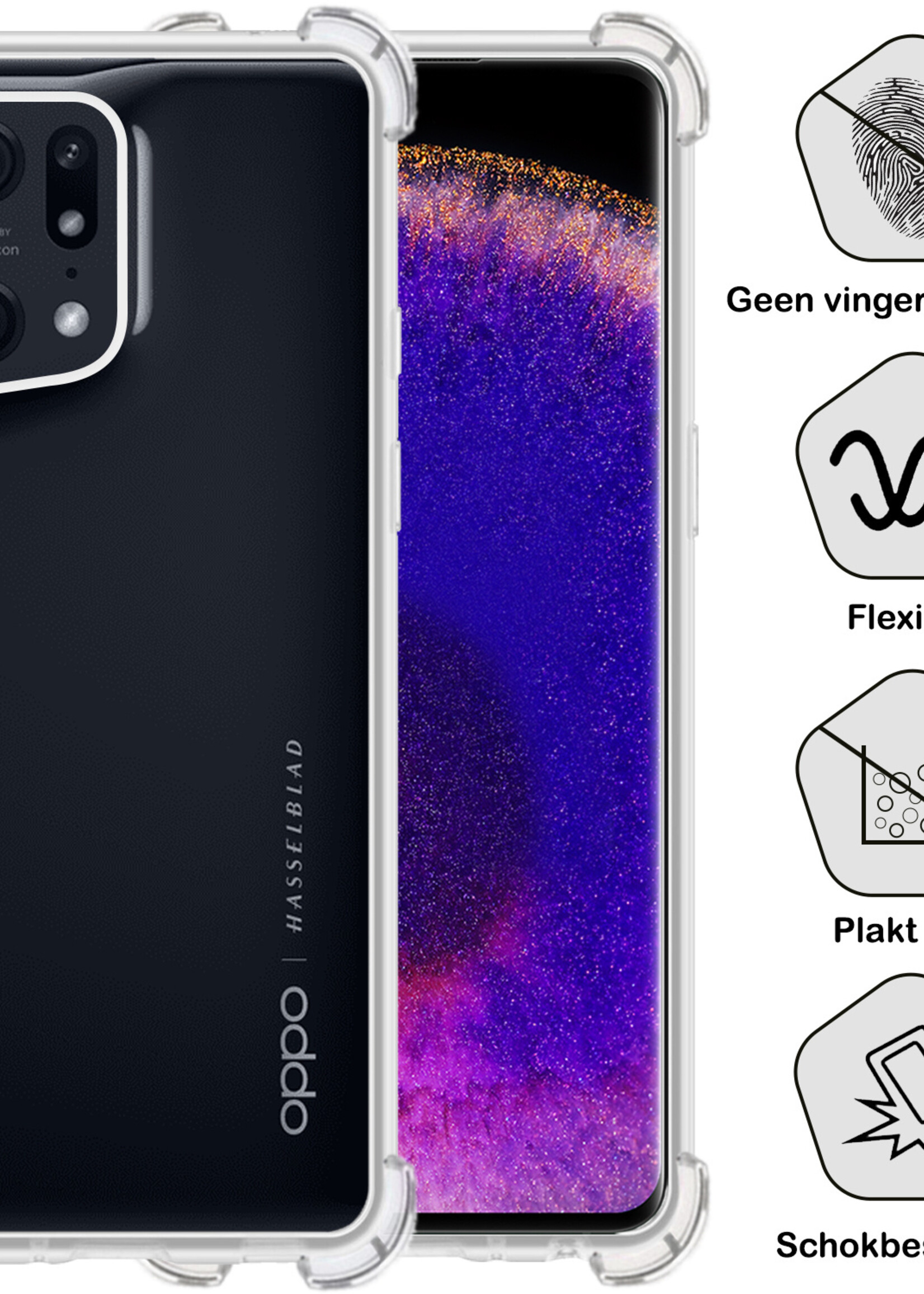BTH Hoesje Geschikt voor OPPO Find X5 Hoesje Siliconen Shock Proof Case Hoes - Hoes Geschikt voor OPPO X5 Hoes Cover Case Shockproof - Transparant - 2 PACK