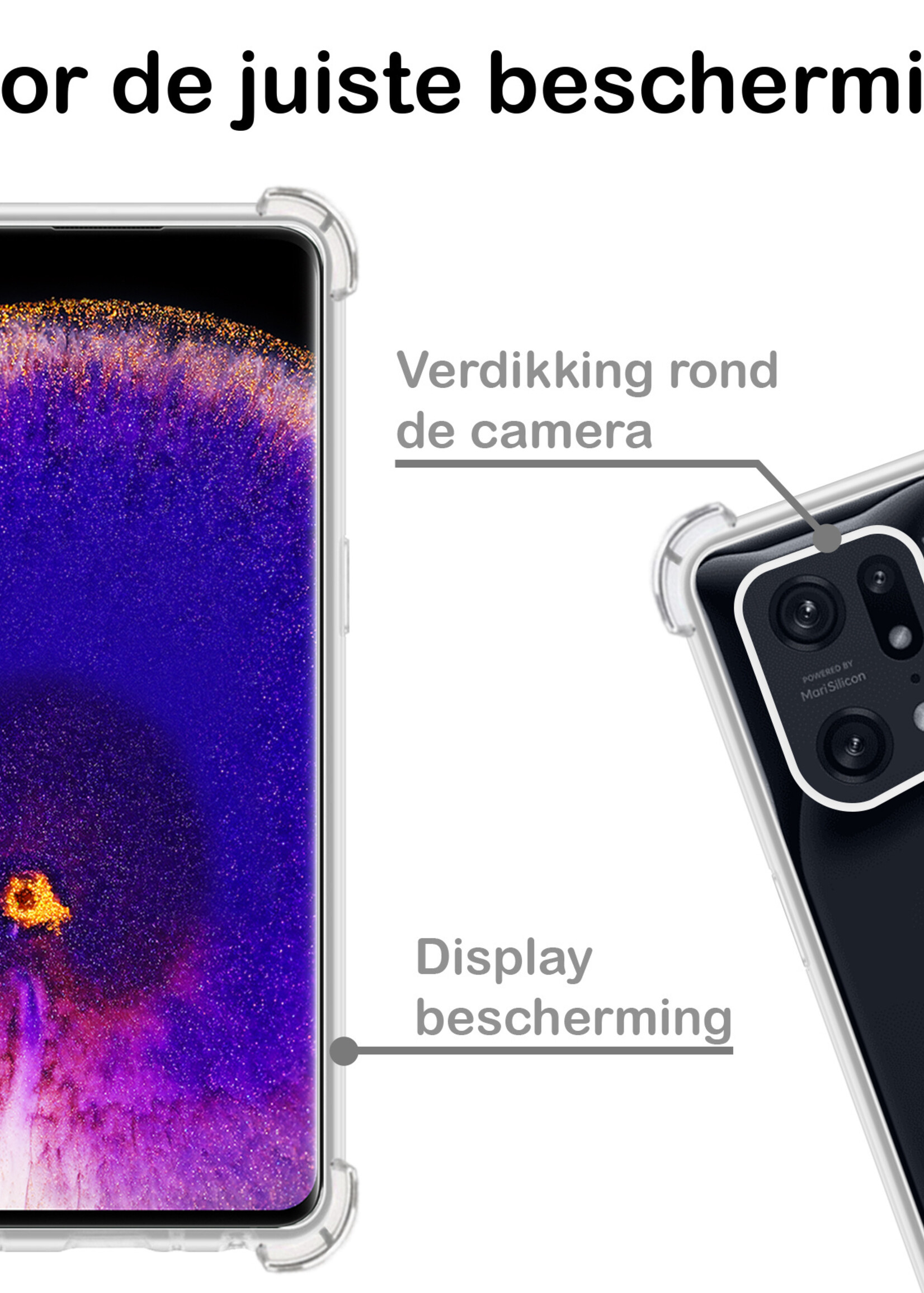 BTH Hoesje Geschikt voor OPPO Find X5 Hoesje Siliconen Shock Proof Case Hoes - Hoes Geschikt voor OPPO X5 Hoes Cover Case Shockproof - Transparant - 2 PACK