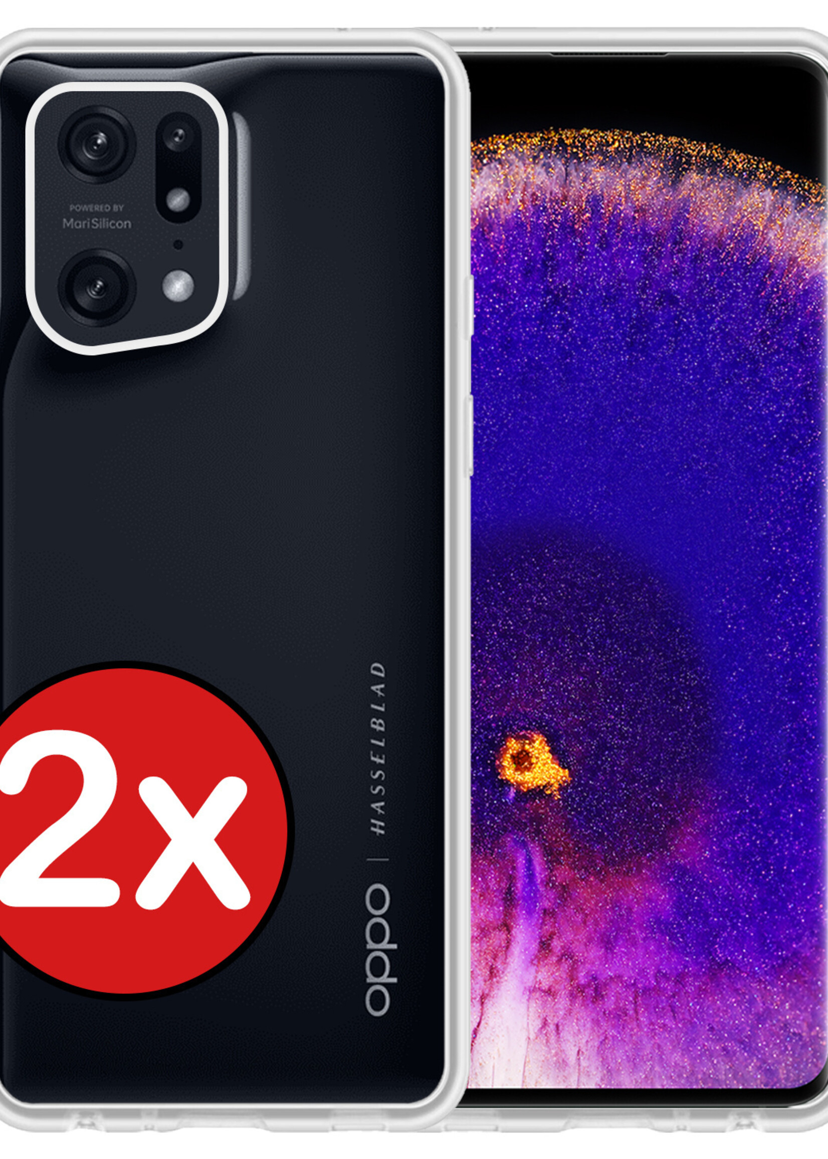 BTH Hoesje Geschikt voor OPPO Find X5 Hoesje Siliconen Case Hoes - Hoes Geschikt voor OPPO X5 Hoes Cover Case - Rood - 2 PACK