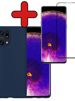 BTH BTH OPPO Find X5 Hoesje Siliconen Met Screenprotector - Donkerblauw