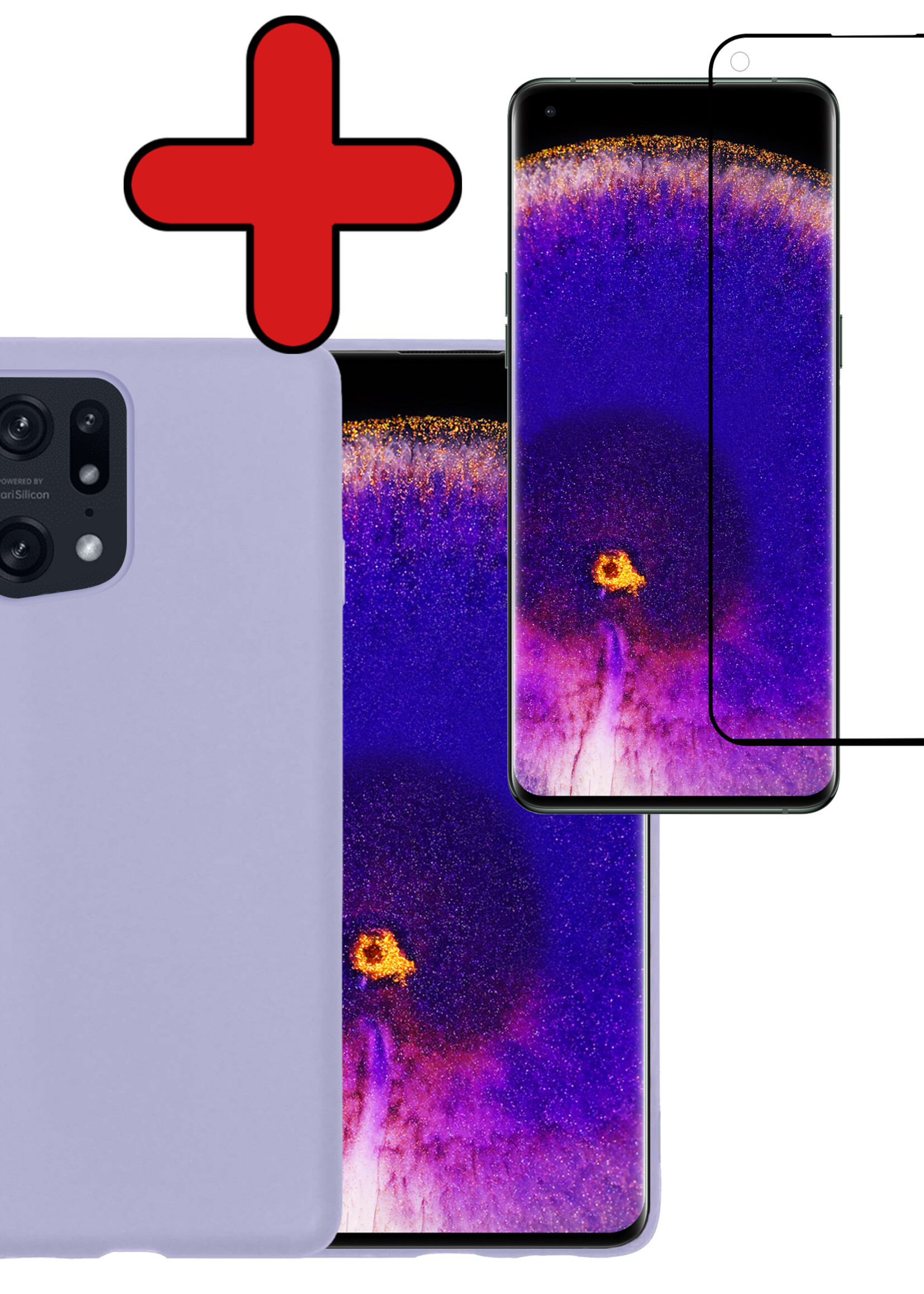 BTH Hoesje Geschikt voor OPPO Find X5 Hoesje Siliconen Case Hoes Met Screenprotector - Hoes Geschikt voor OPPO X5 Hoes Cover Case - Lila