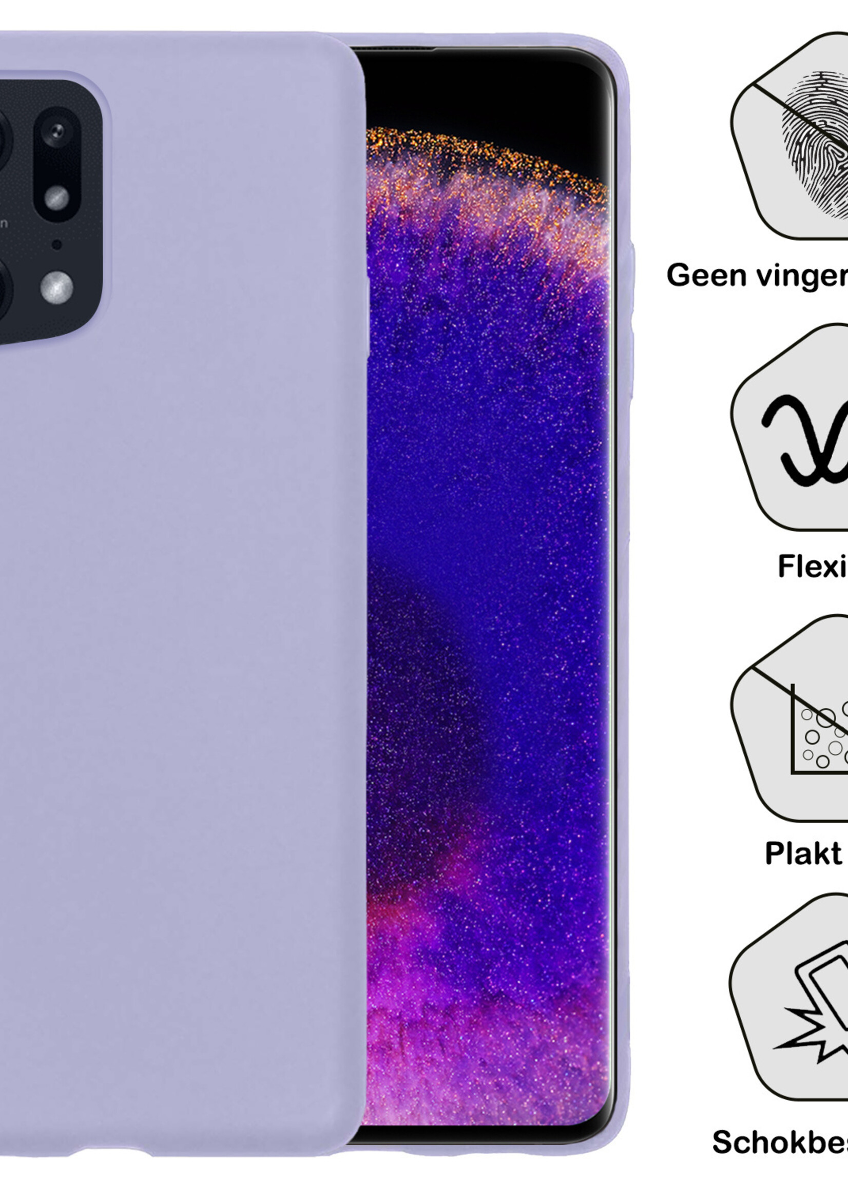 BTH Hoesje Geschikt voor OPPO Find X5 Hoesje Siliconen Case Hoes Met Screenprotector - Hoes Geschikt voor OPPO X5 Hoes Cover Case - Lila