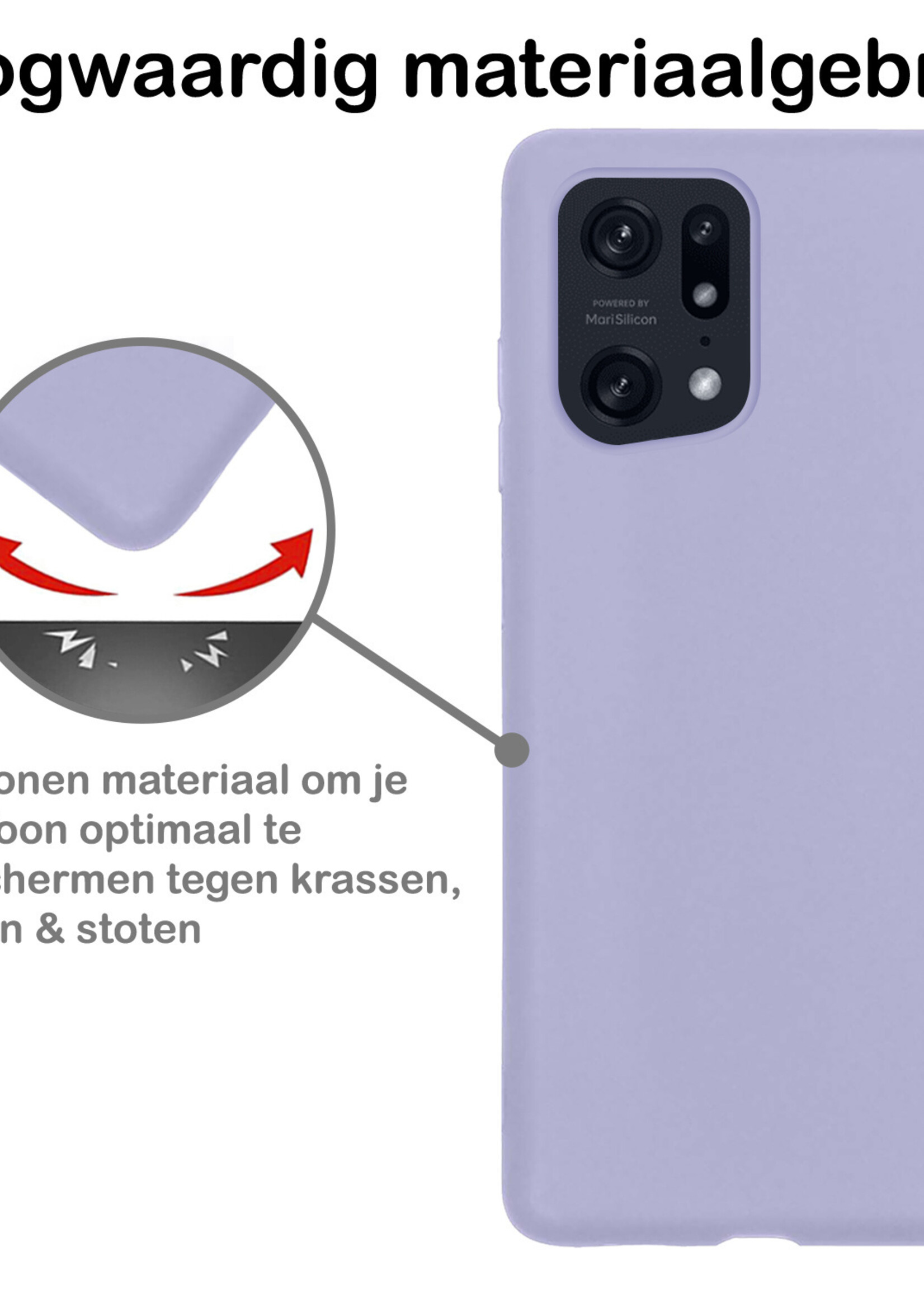 BTH Hoesje Geschikt voor OPPO Find X5 Hoesje Siliconen Case Hoes Met Screenprotector - Hoes Geschikt voor OPPO X5 Hoes Cover Case - Lila