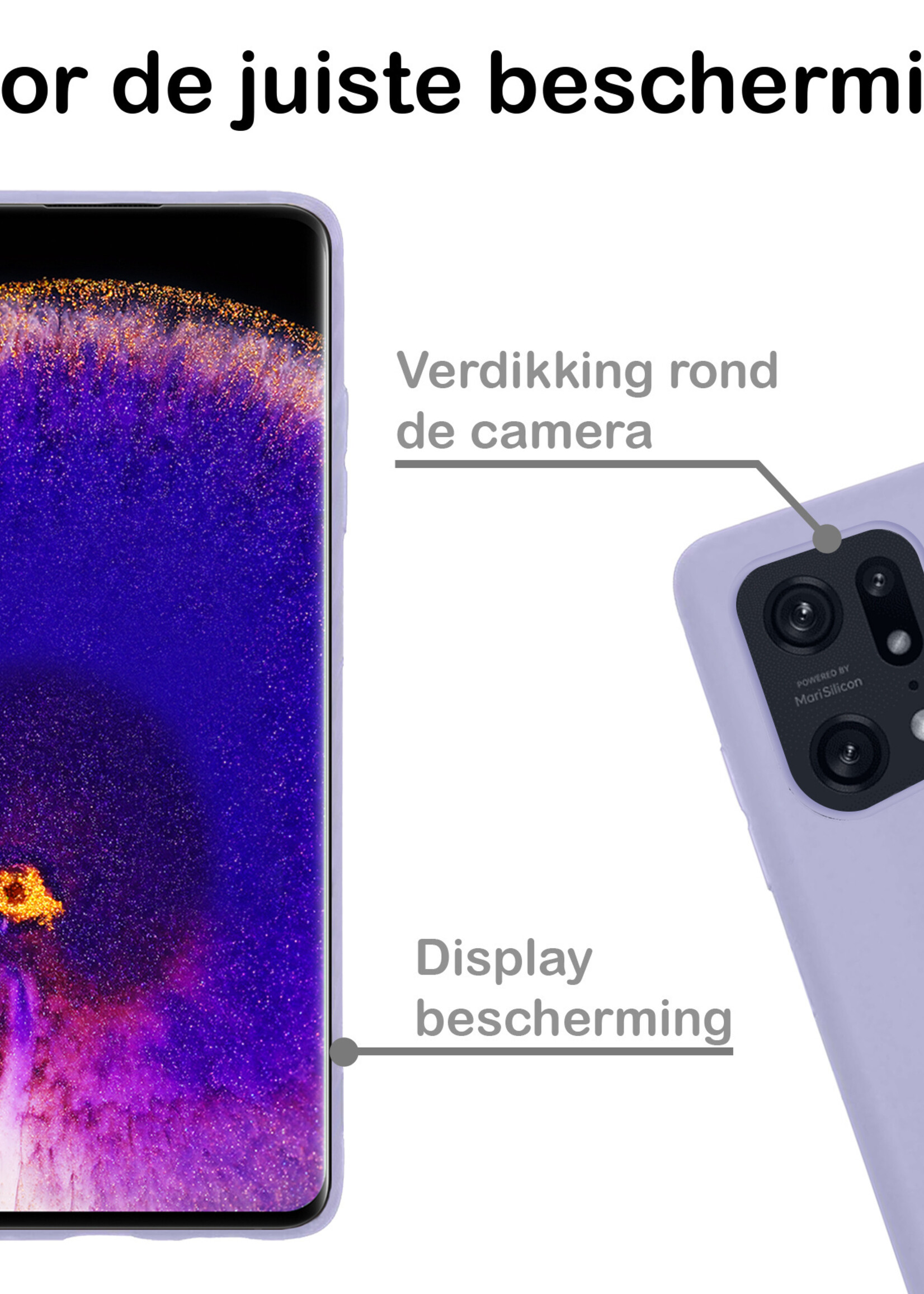 BTH Hoesje Geschikt voor OPPO Find X5 Hoesje Siliconen Case Hoes Met Screenprotector - Hoes Geschikt voor OPPO X5 Hoes Cover Case - Lila